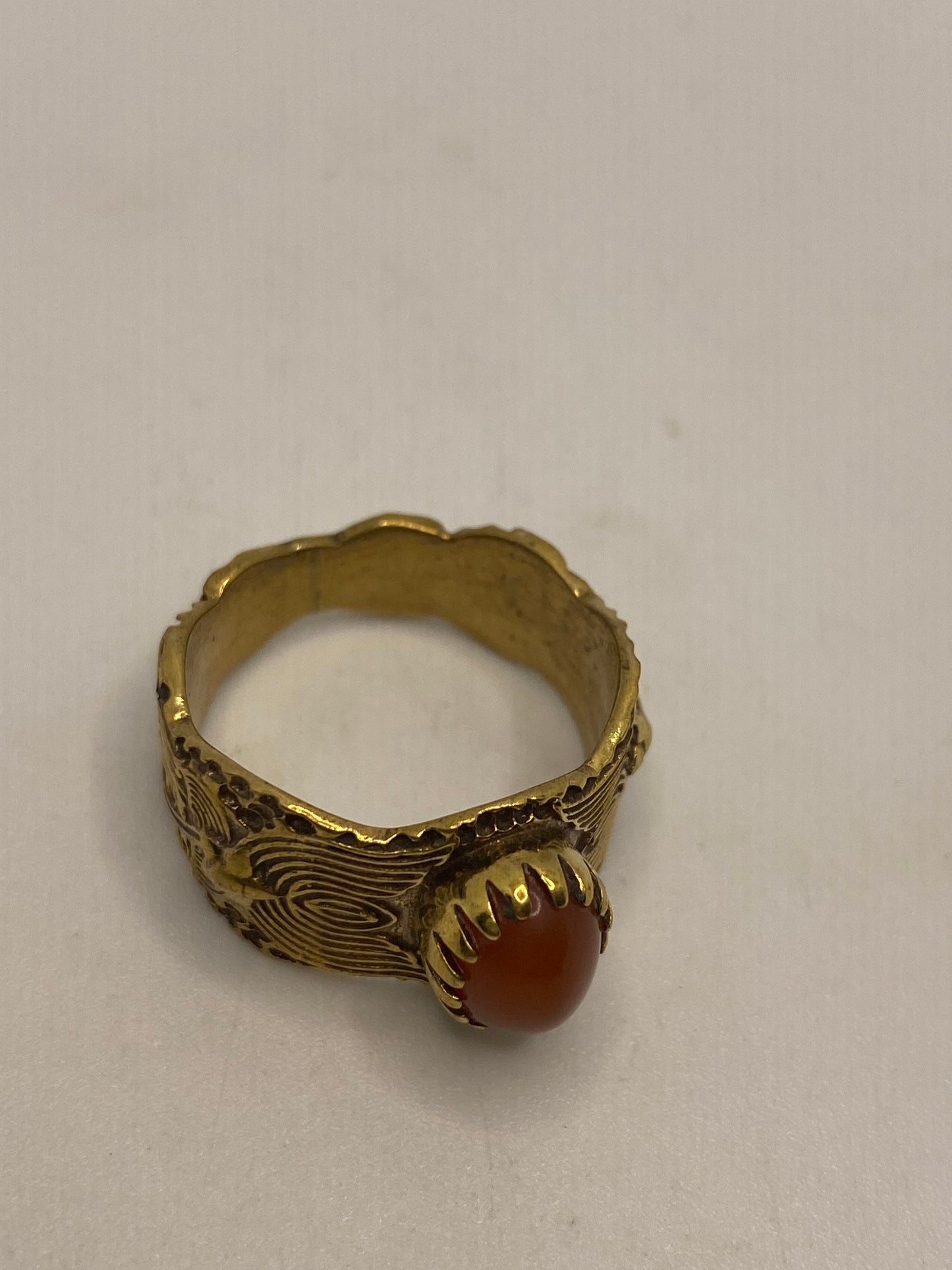 Vintage Orange Carnelian Brass Antique Ring