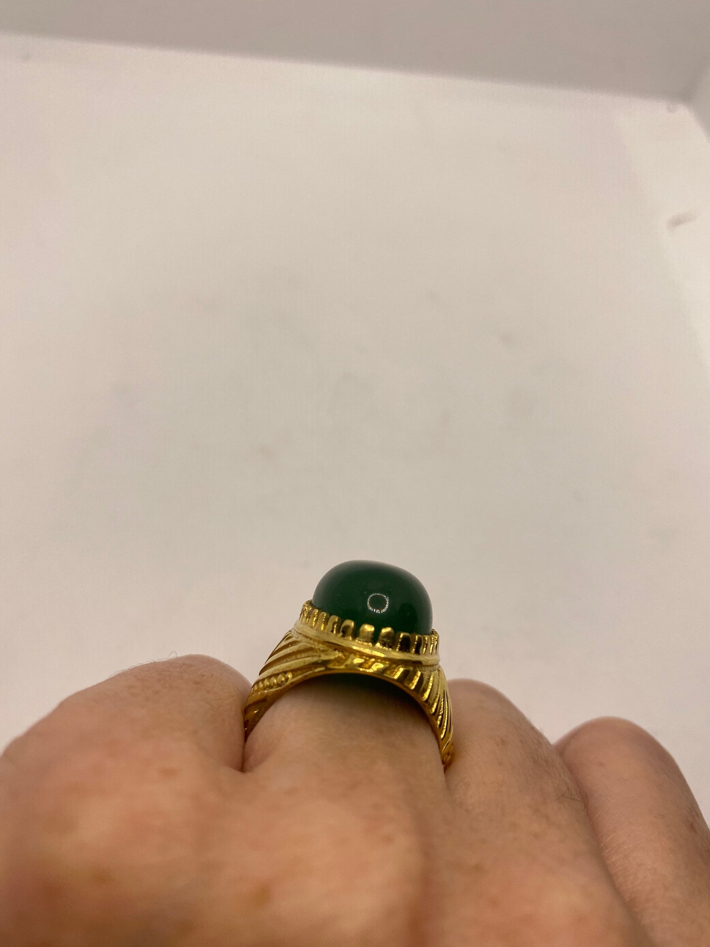 Vintage Green Onyx Deco Brass Antique Ring