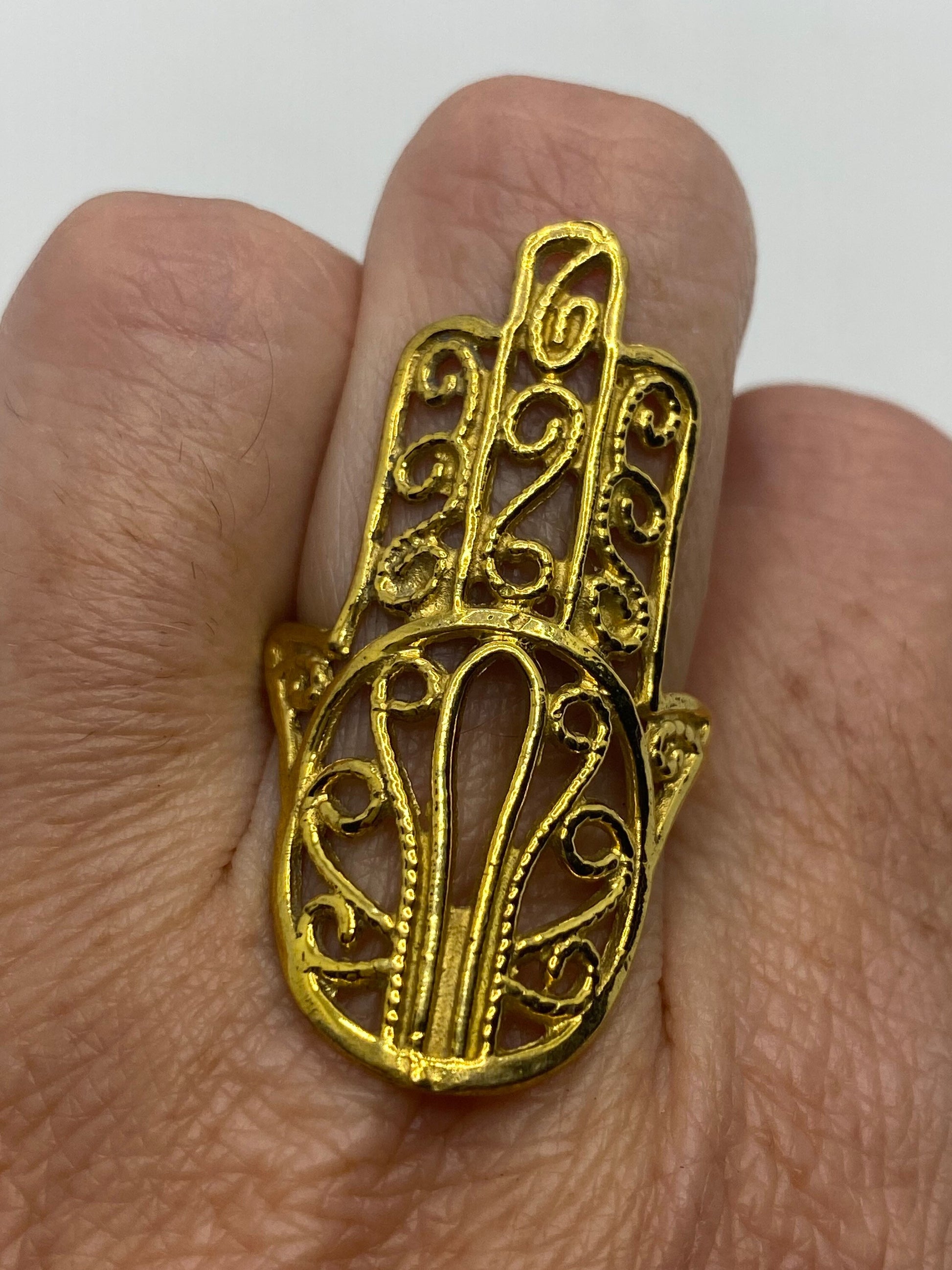 Vintage Hand of Fatima Filigree Brass Ring