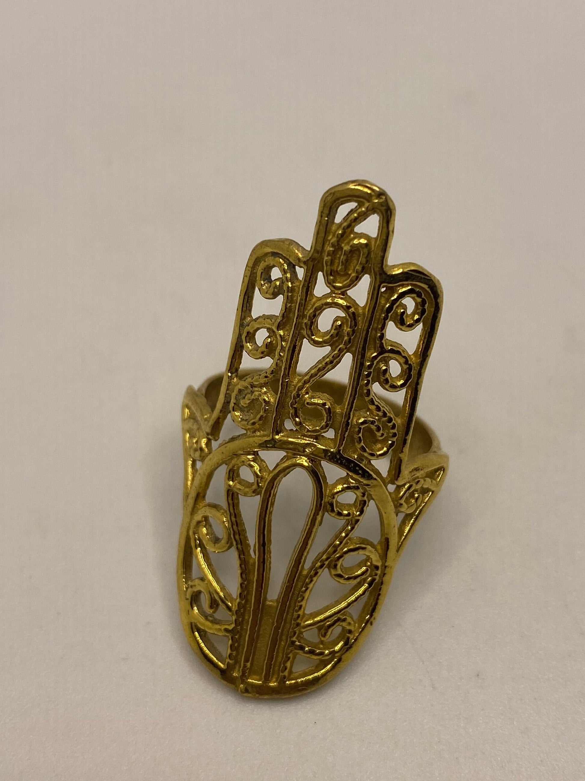 Vintage Hand of Fatima Filigree Brass Ring