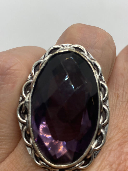 Vintage Genuine Purple Amethyst Glass Ring Size 7.25