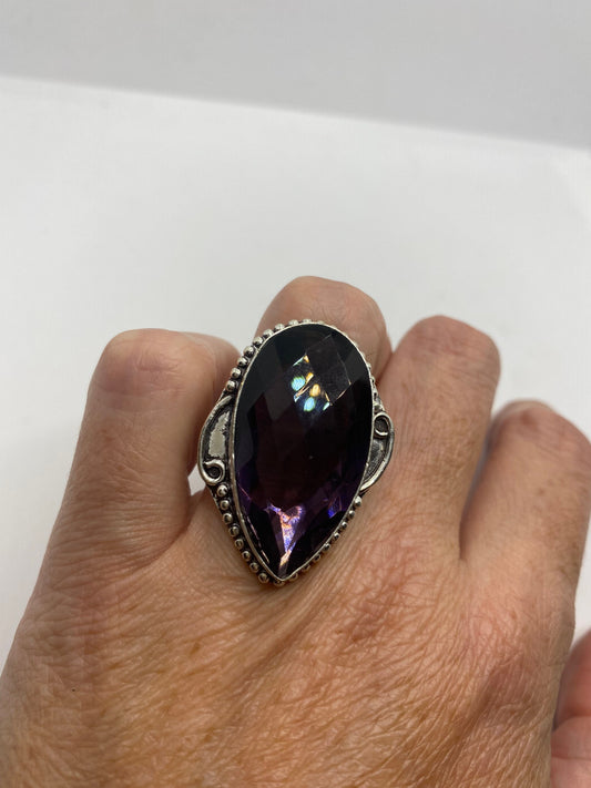 Vintage Genuine Purple Amethyst Glass Ring Size 5.5