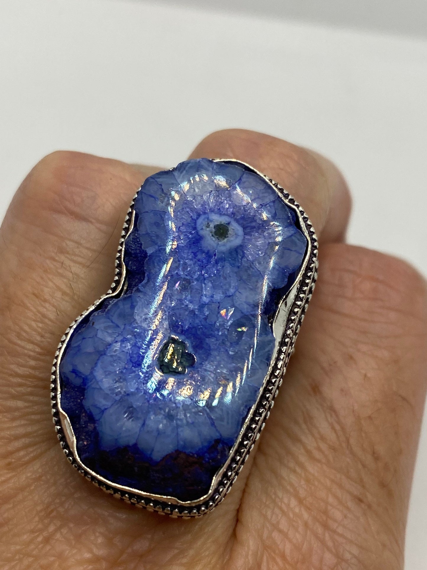 Vintage Blue Quartz Druzy Geode Ring