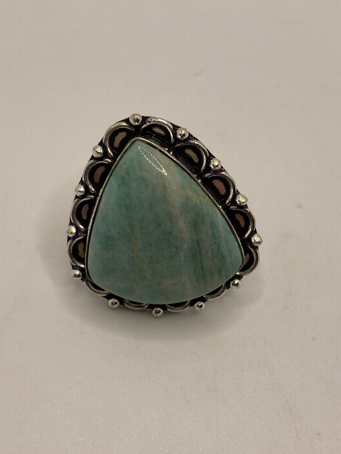 Vintage Green Amazonite Silver Ring Size 7.75