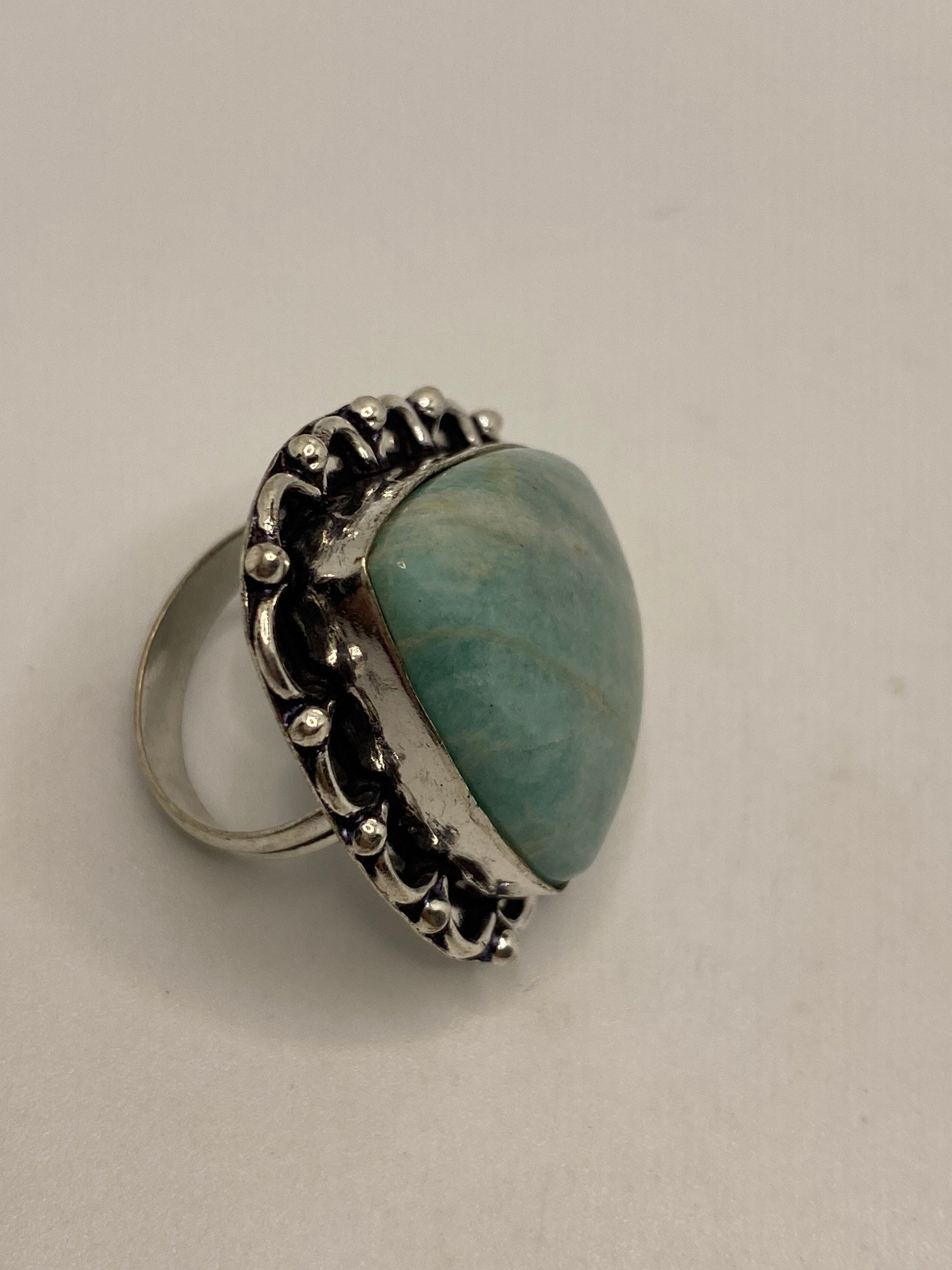 Vintage Green Amazonite Silver Ring Size 7.75