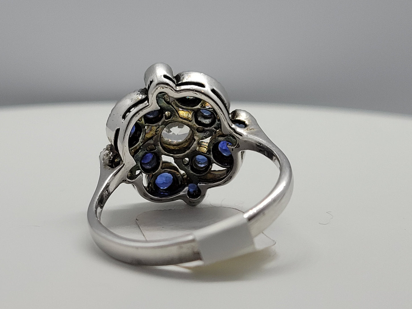 Vintage White Sapphire and Blue Sapphire Ring in 925 Sterling Silver