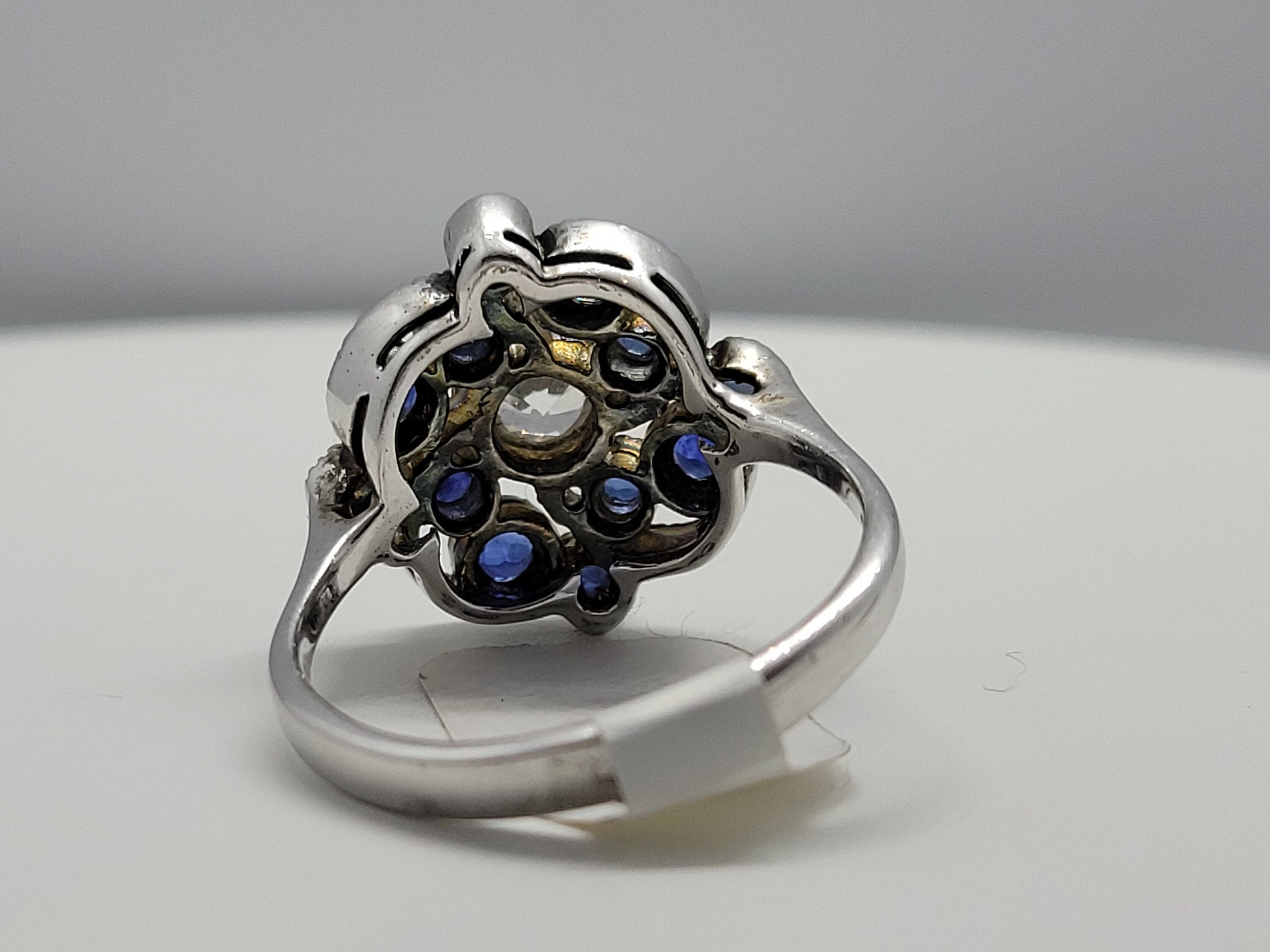 Vintage White Sapphire and Blue Sapphire Ring in 925 Sterling Silver