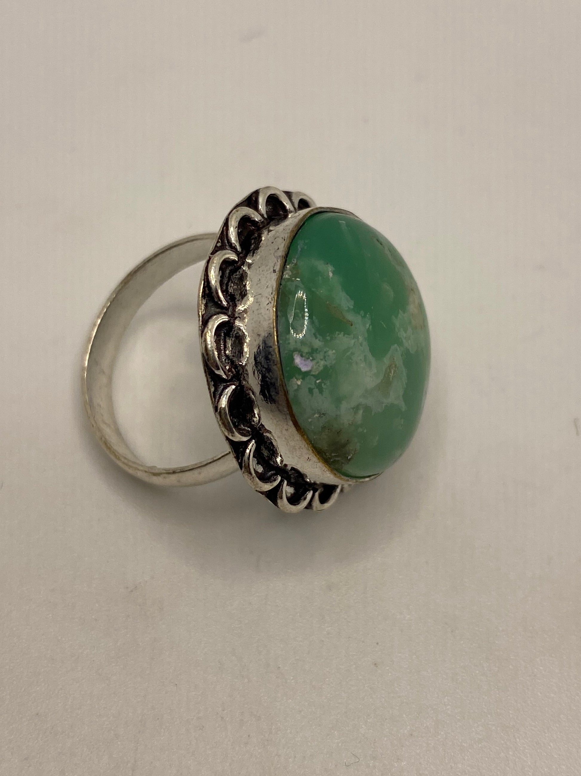 Vintage Green Amazonite Silver Ring Size 8.5