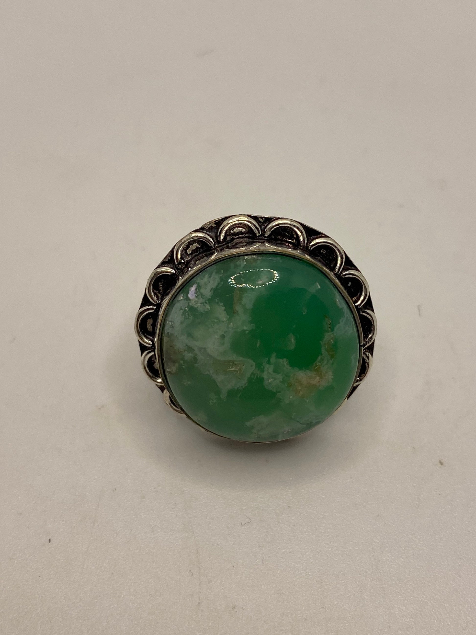 Vintage Green Amazonite Silver Ring Size 8.5