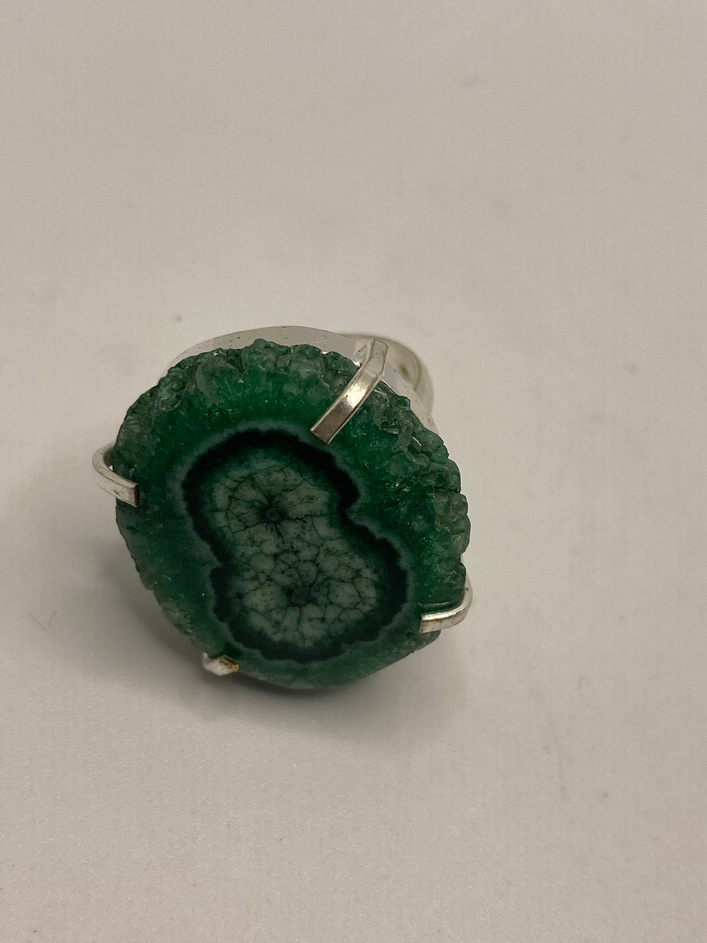 Vintage Green Chrome Diopside Druzy Geode Ring