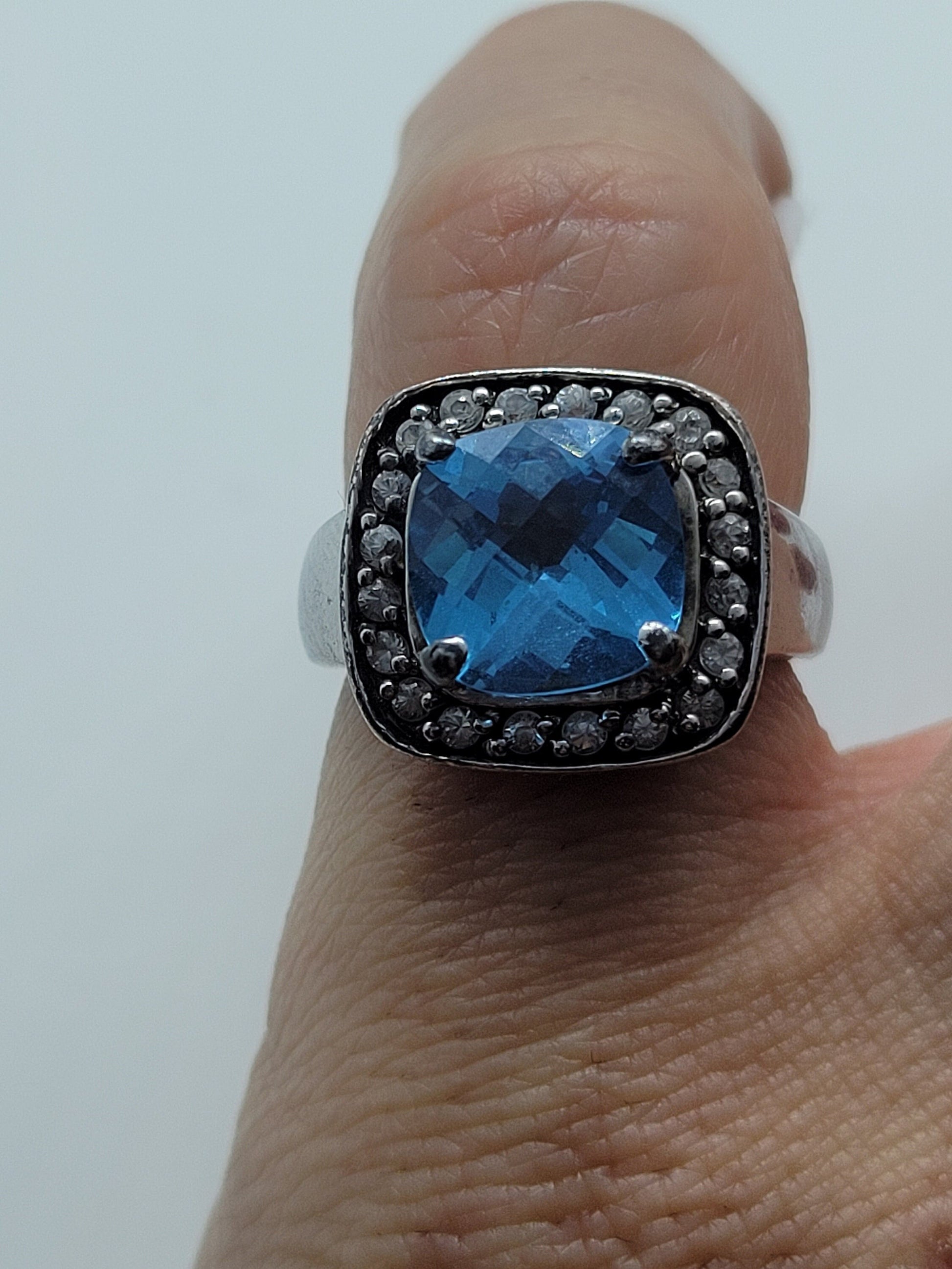 Vintage Blue Topaz and White Sapphire Ring in 925 Sterling Silver