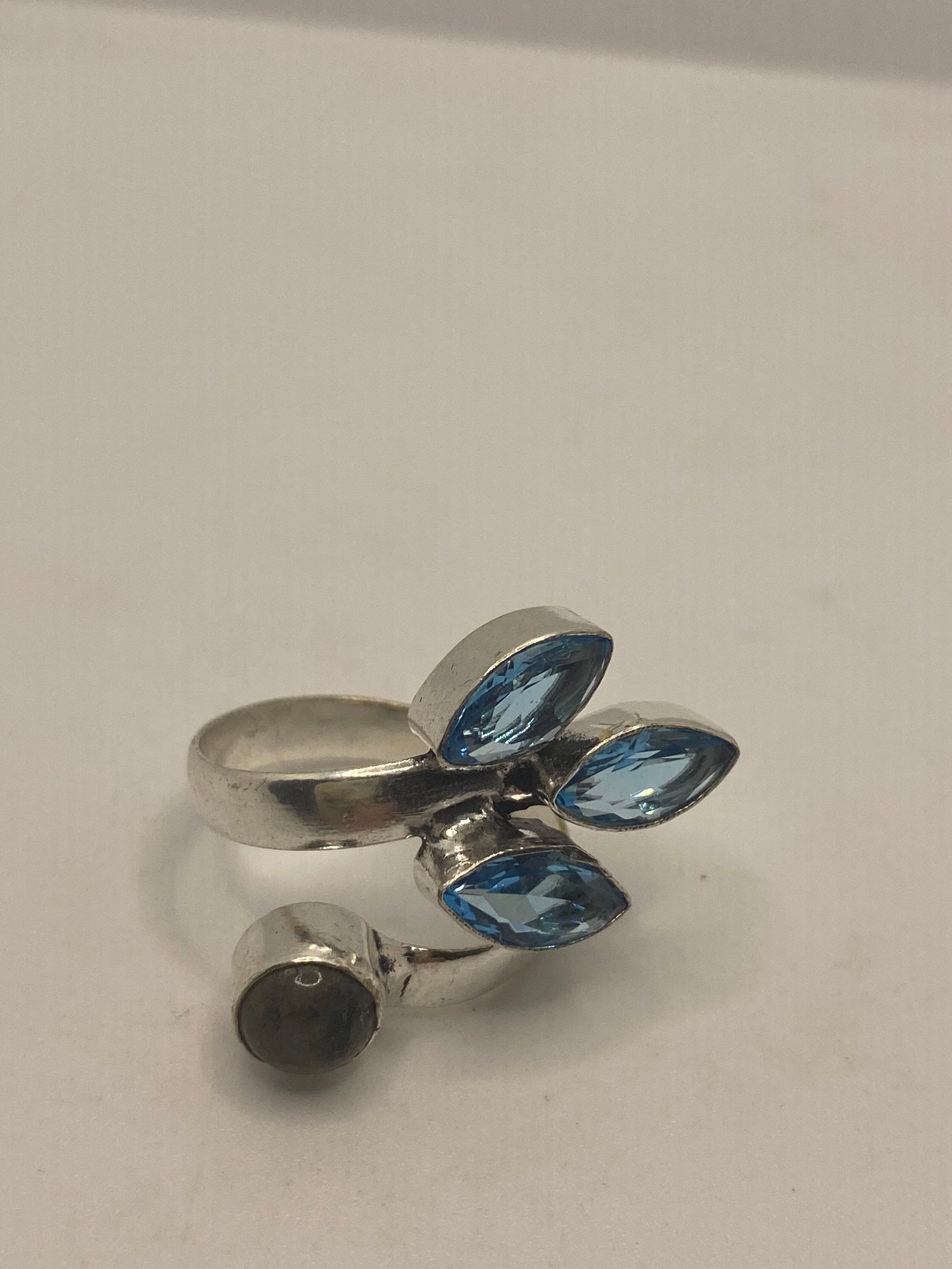 Vintage Labradorite and Blue Topaz Adjustable Ring