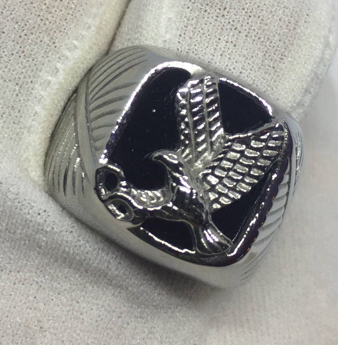 Vintage Black Onyx Inlay Southwestern Mens Eagle Ring