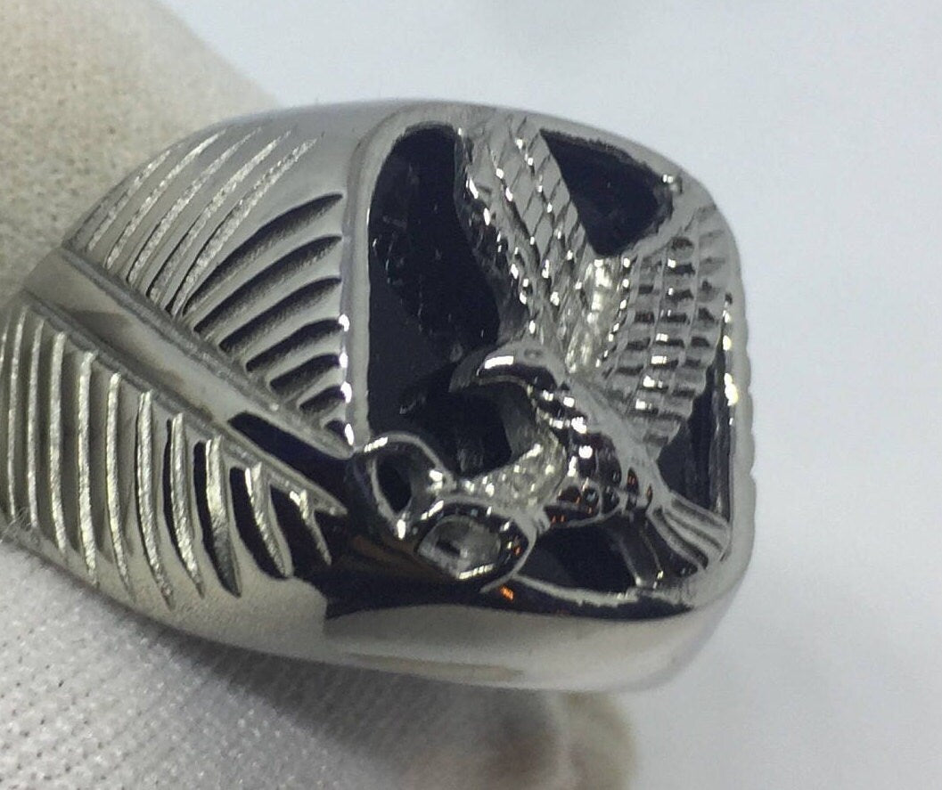 Vintage Black Onyx Inlay Southwestern Mens Eagle Ring