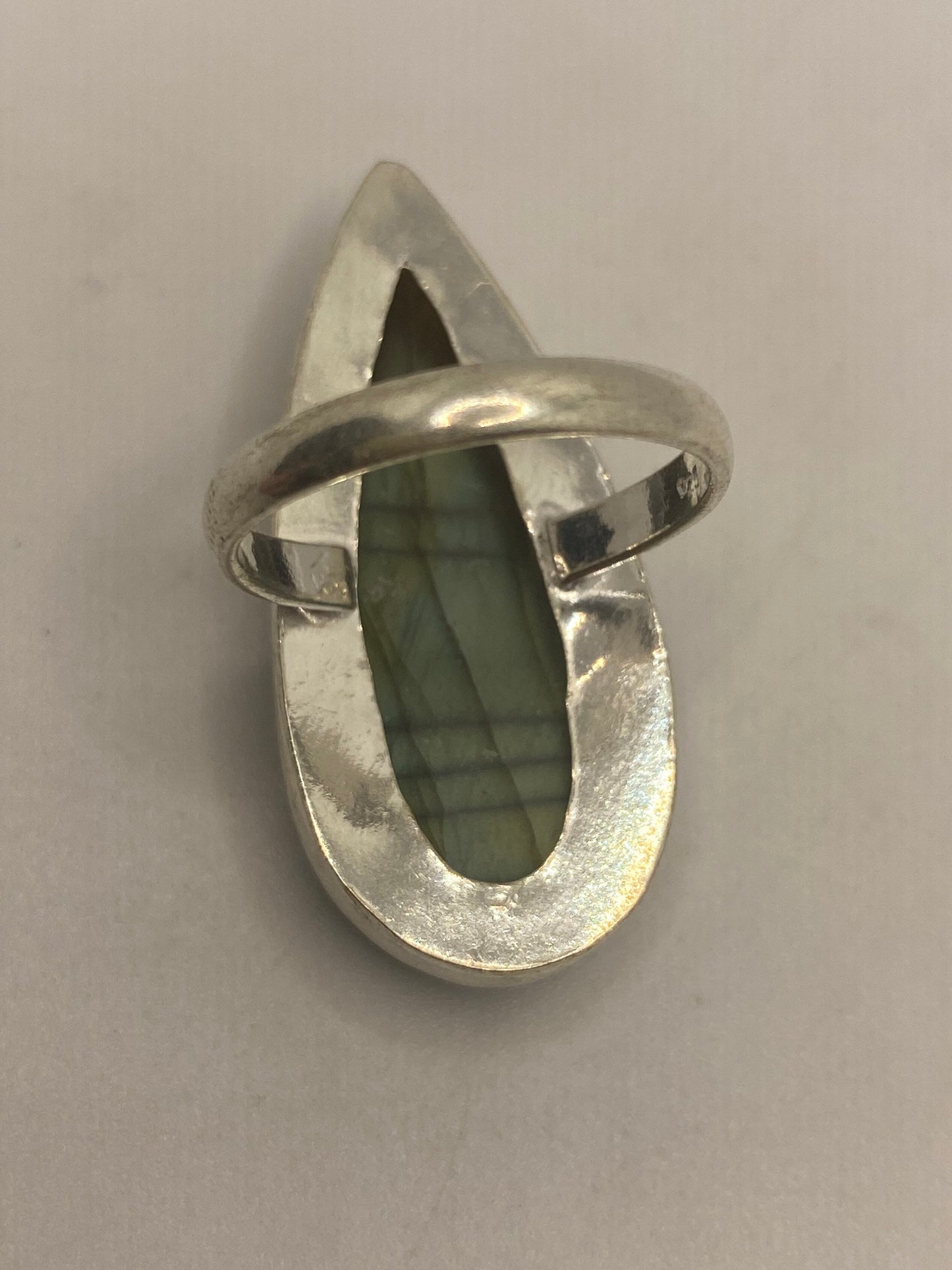 Vintage Green Rainbow Labradorite Silver Statement Ring