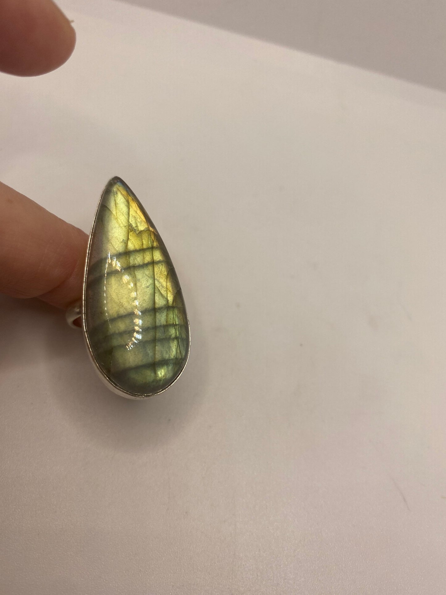 Vintage Green Rainbow Labradorite Silver Statement Ring