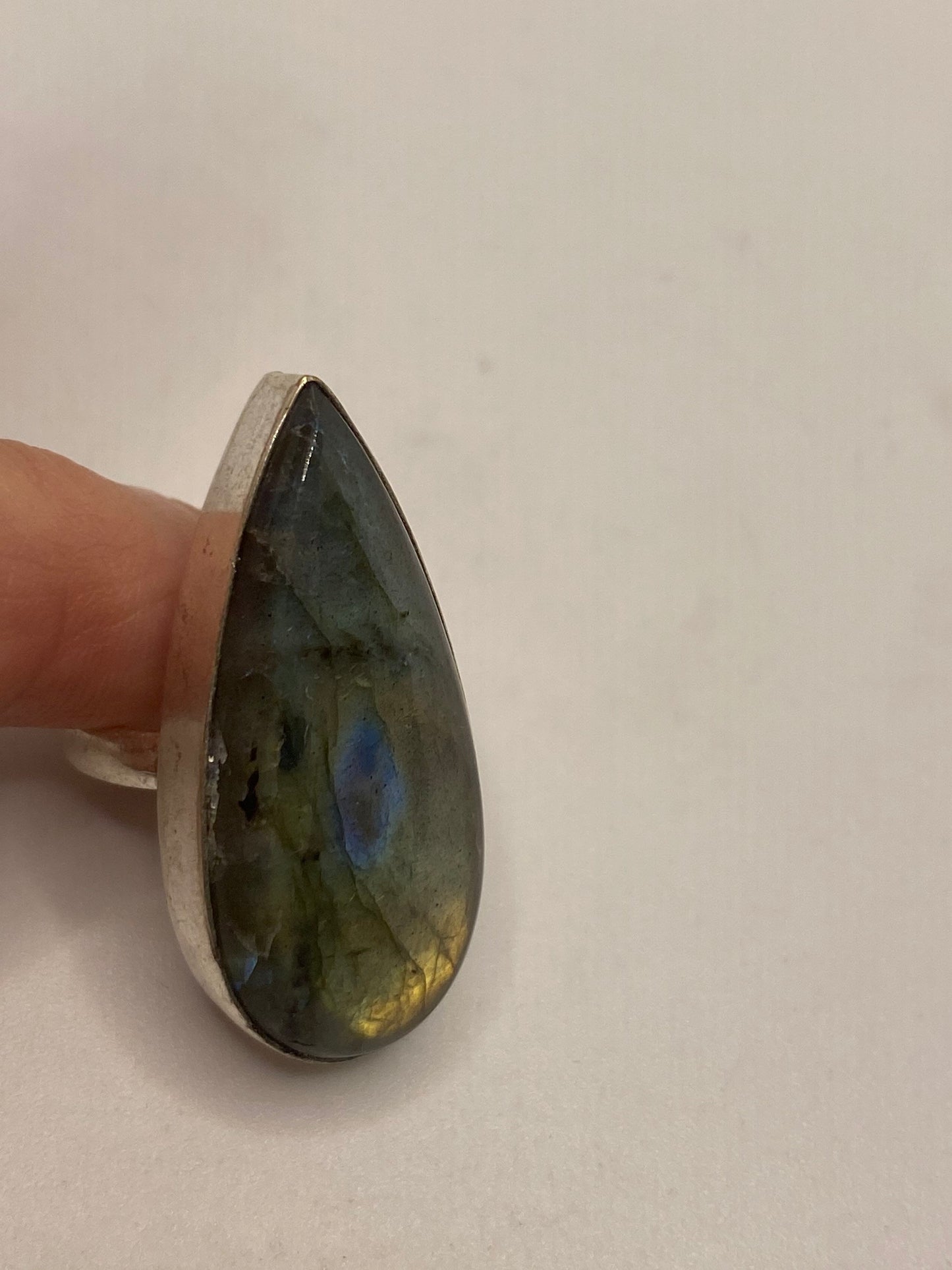 Vintage Green Rainbow Labradorite Silver Statement Ring