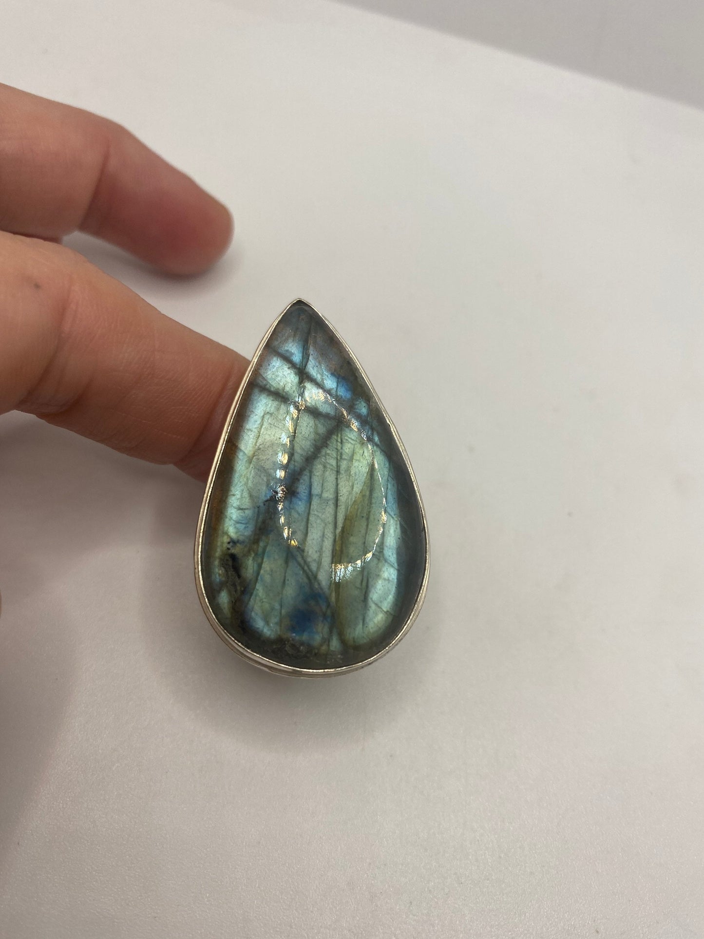 Vintage Green Rainbow Labradorite Silver Statement Ring