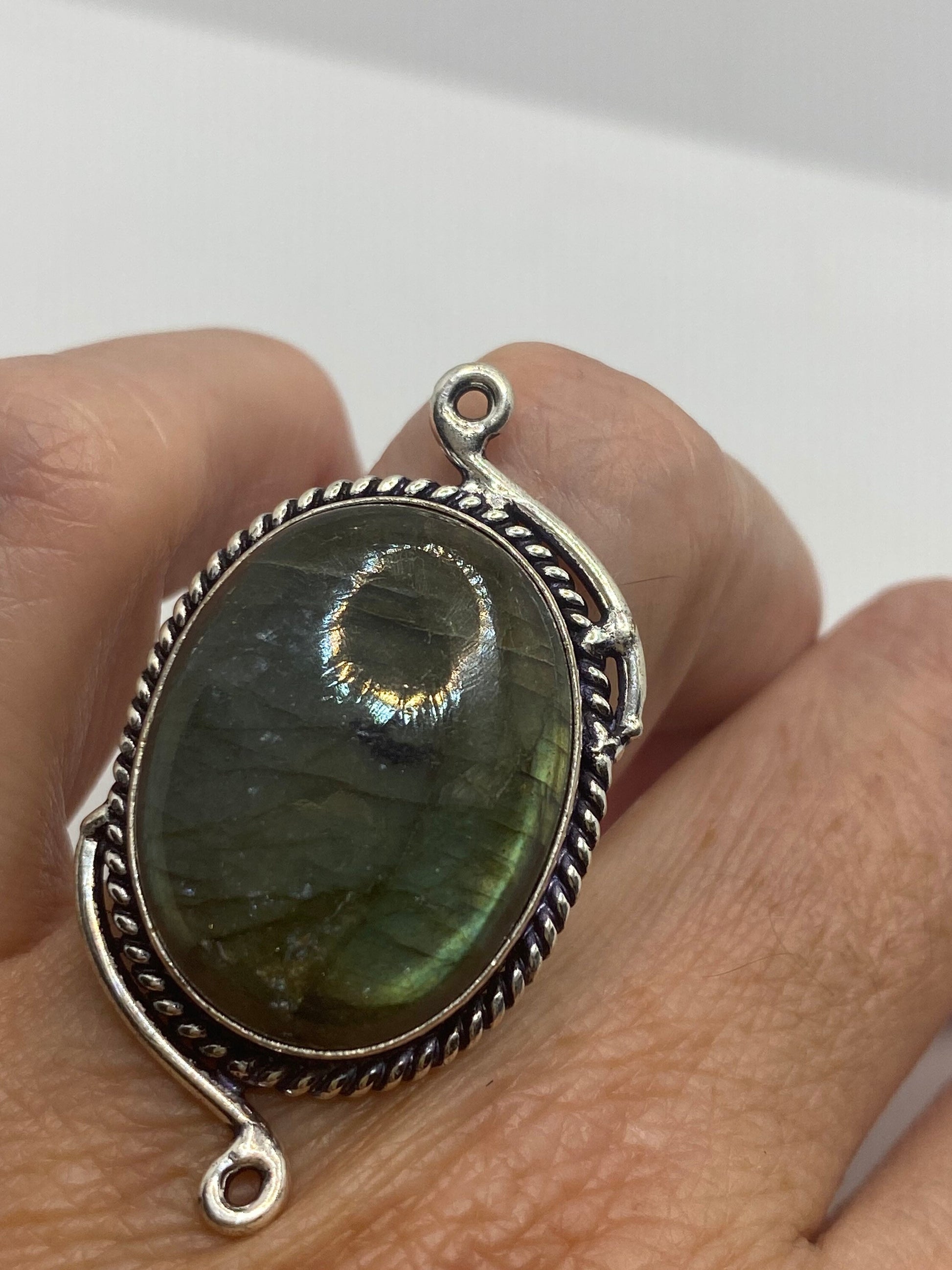 Vintage Green Rainbow Labradorite Silver Statement Ring