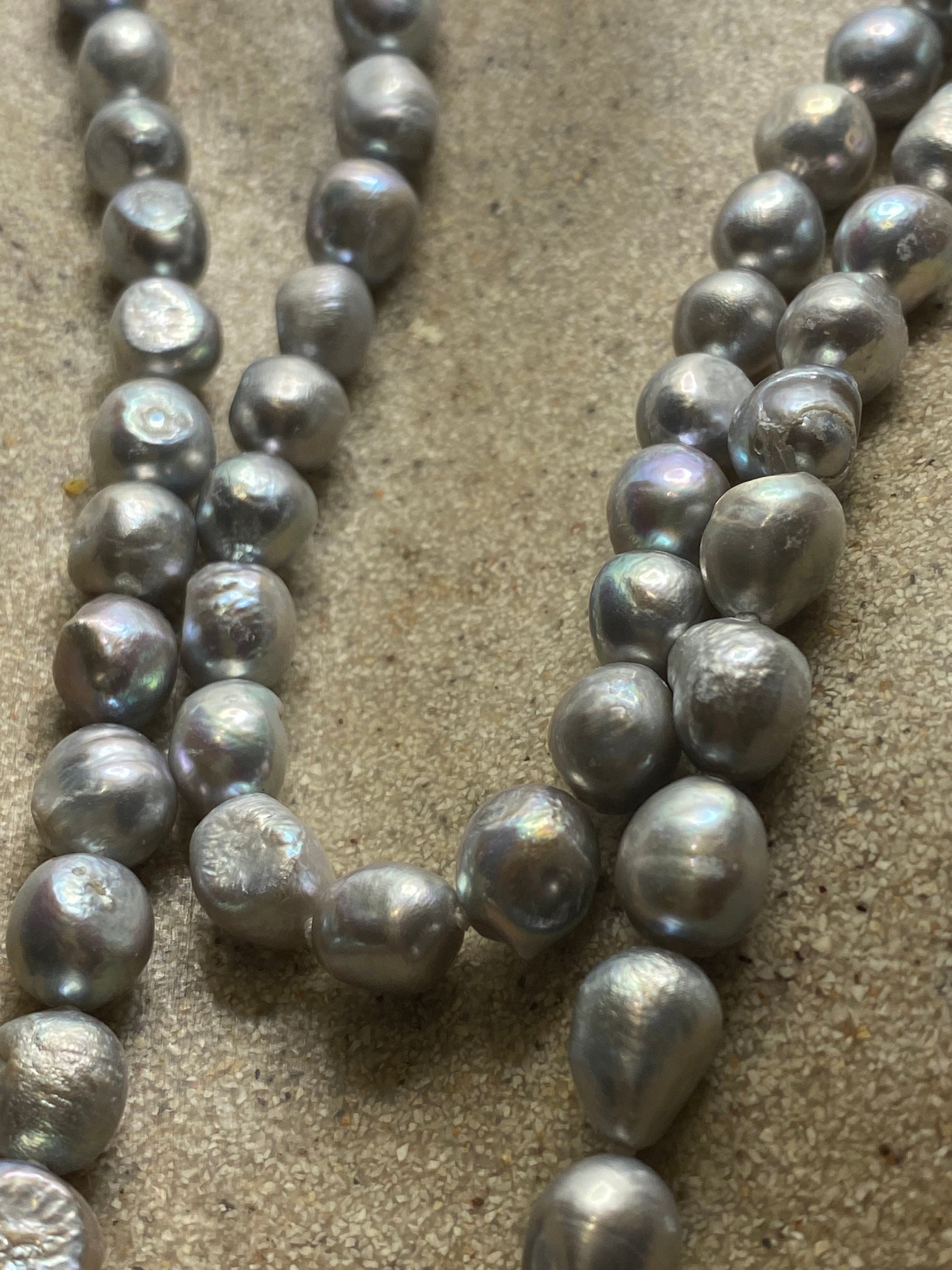 Vintage Hand Knotted Gray Pearl 48 in Necklace