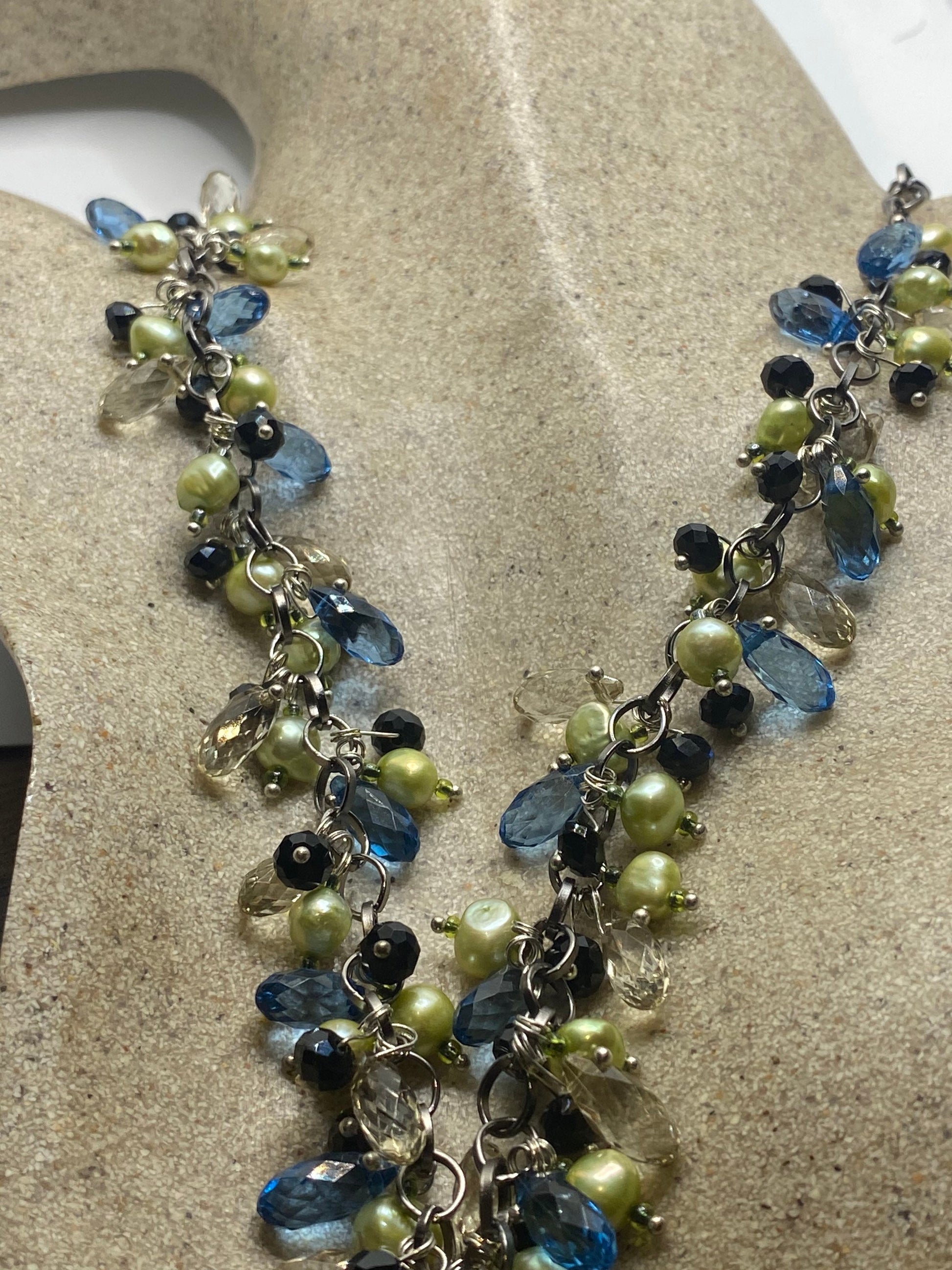 Vintage Green Pearl Crystal 22 in Charm Necklace