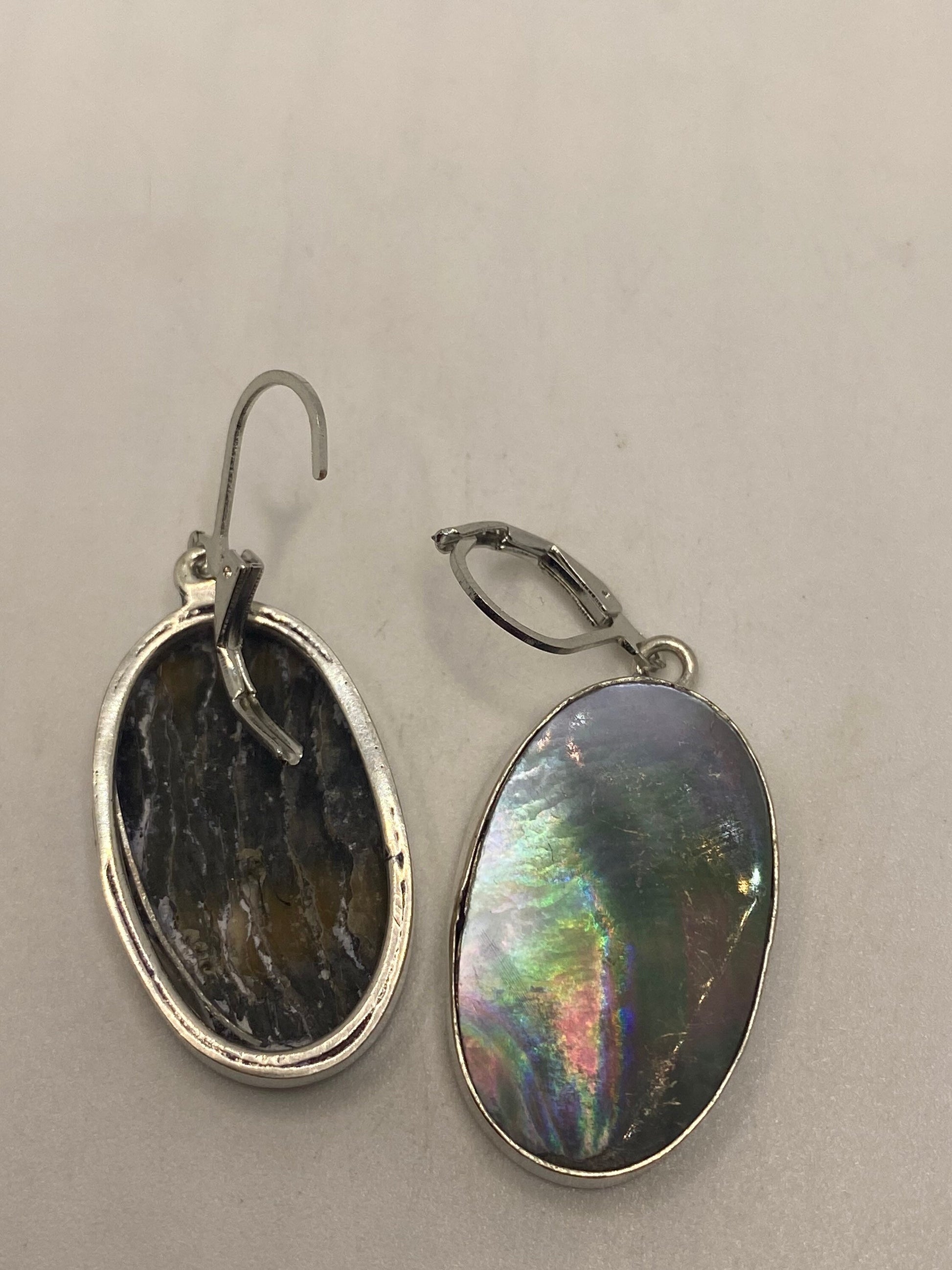 Vintage Gray Mother of Pearl 925 Sterling Silver Dangle Earrings