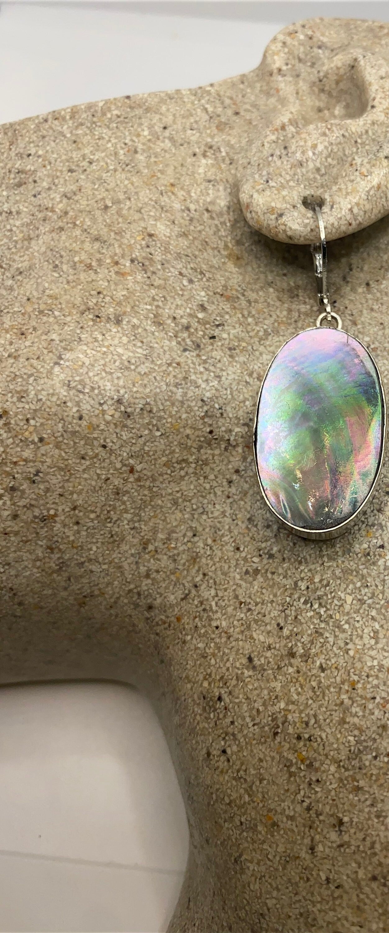 Vintage Gray Mother of Pearl 925 Sterling Silver Dangle Earrings
