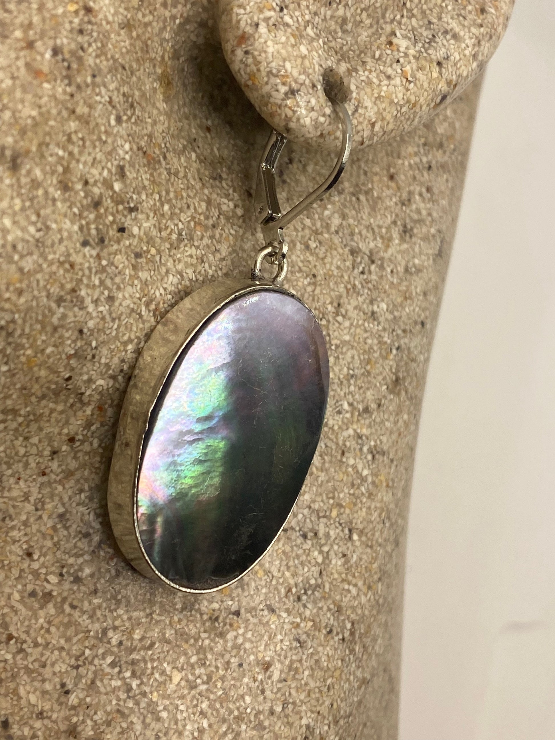 Vintage Gray Mother of Pearl 925 Sterling Silver Dangle Earrings