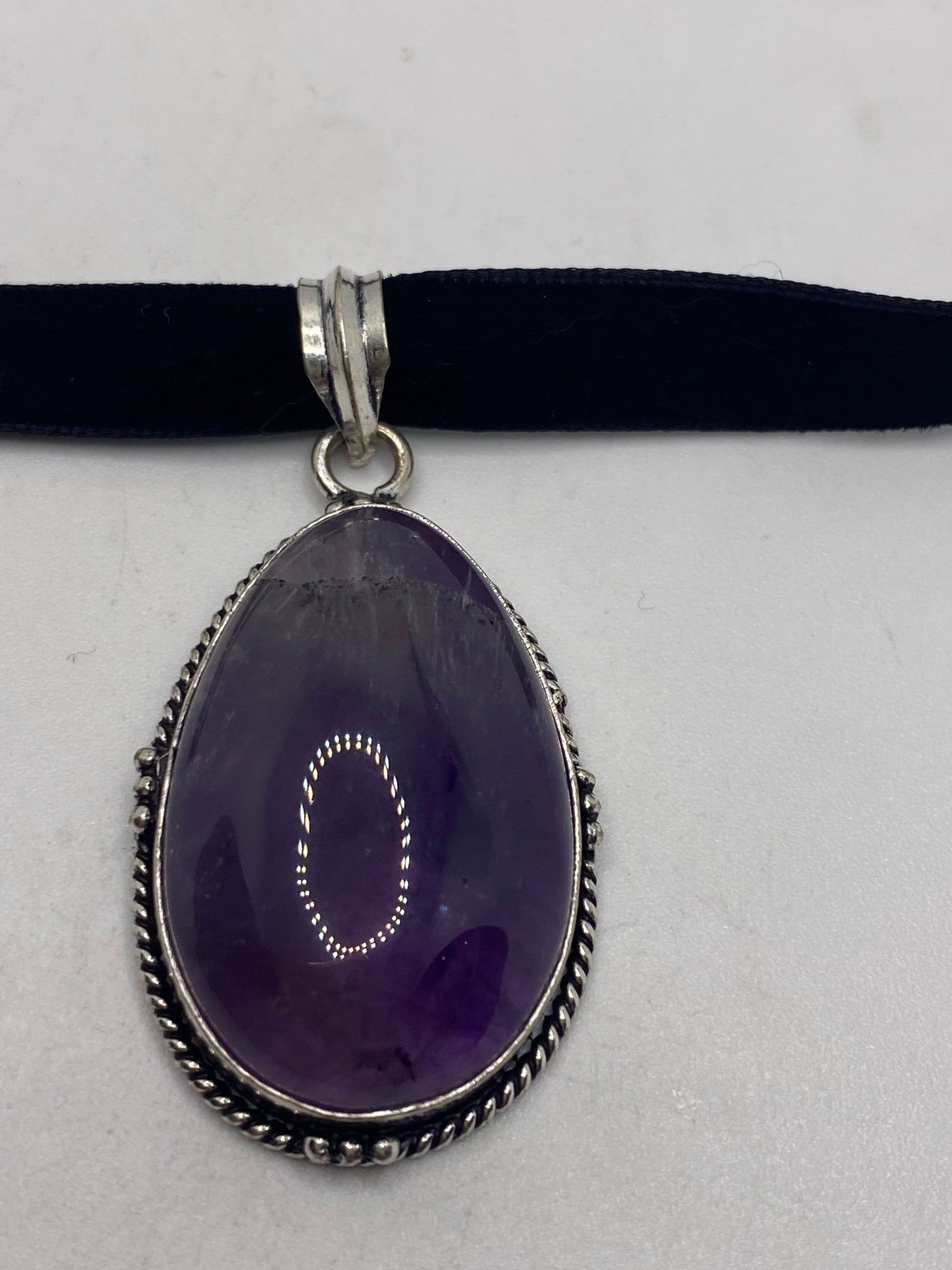 Bohemian Cabochon Cut Droplet Deep Purple Genuine Amethyst Necklace