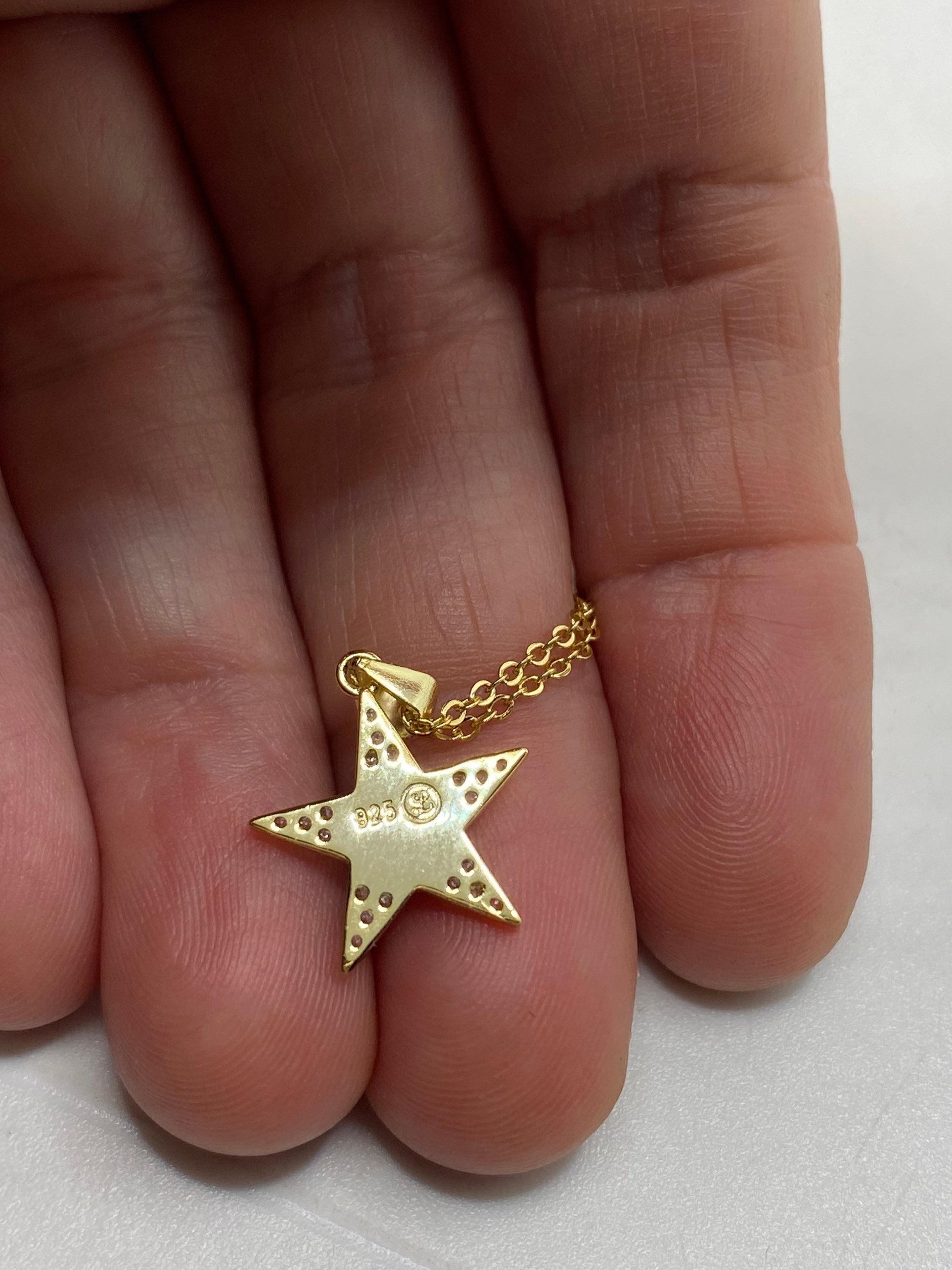 Vintage Blue Fire Opal Star Choker Golden 925 Sterling Silver Pendant Necklace