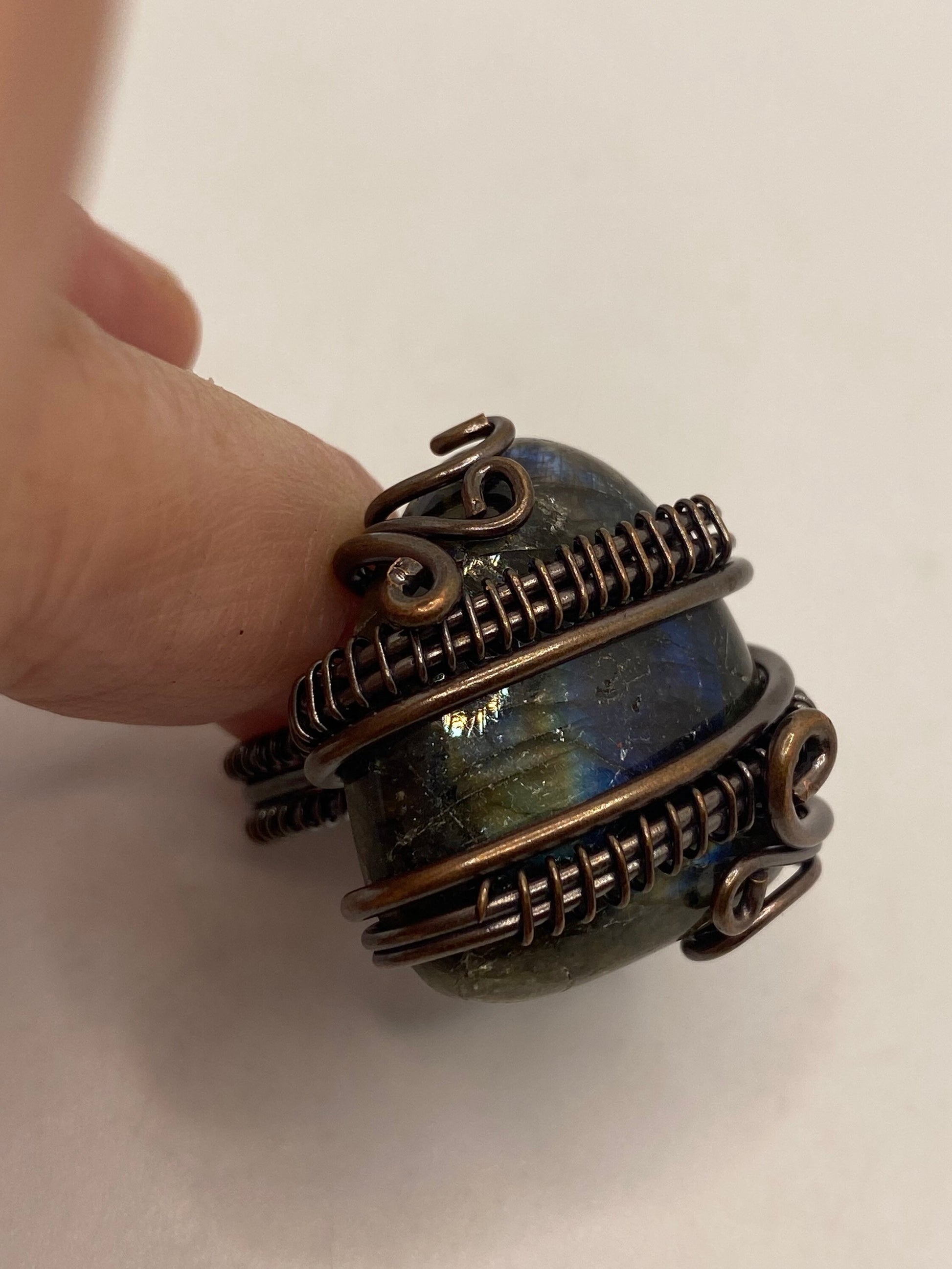 Vintage Large Blue Green Labradorite Stone Silver Ring