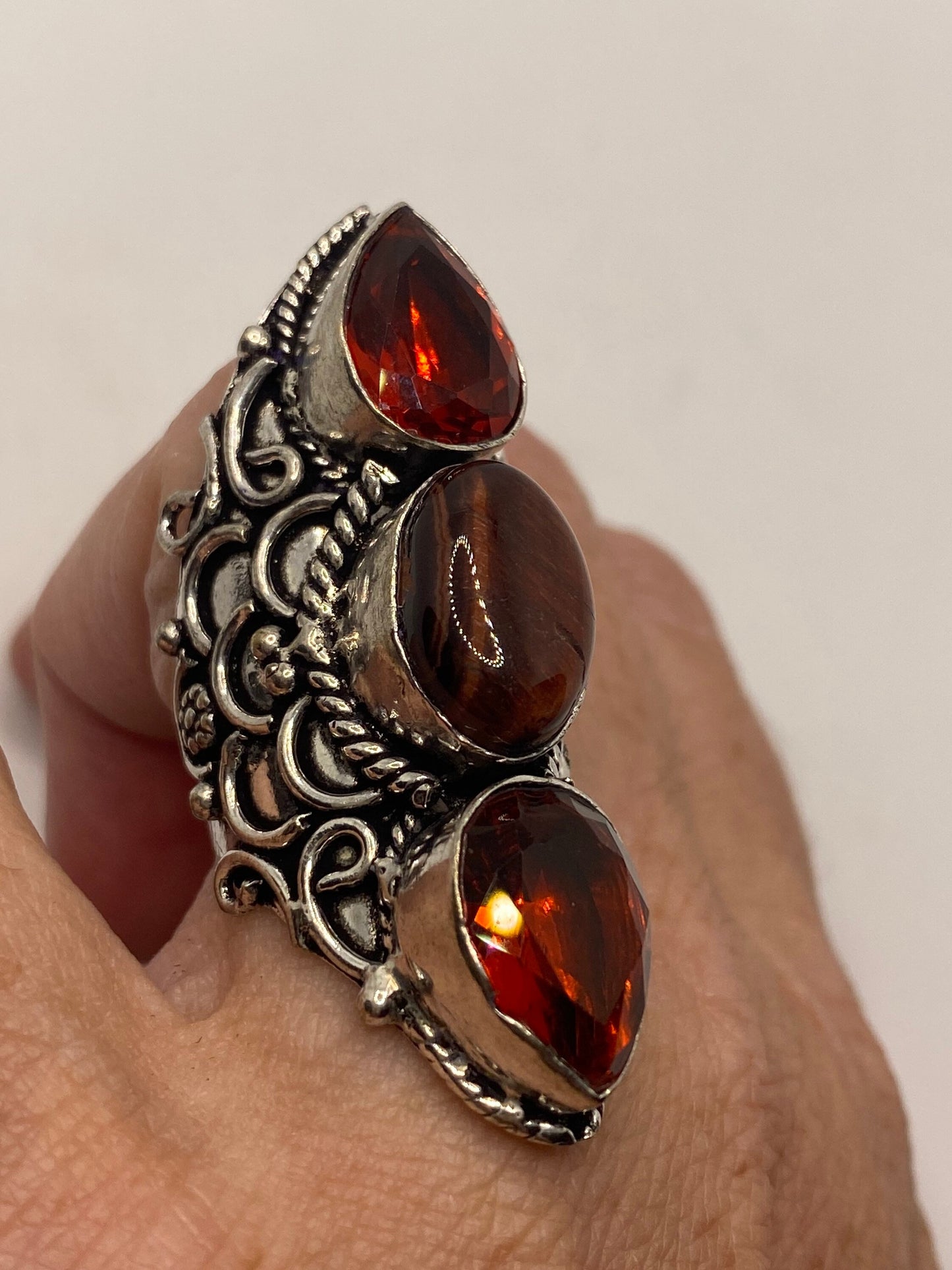 Vintage Ruby Glass Tiger Eye Ring