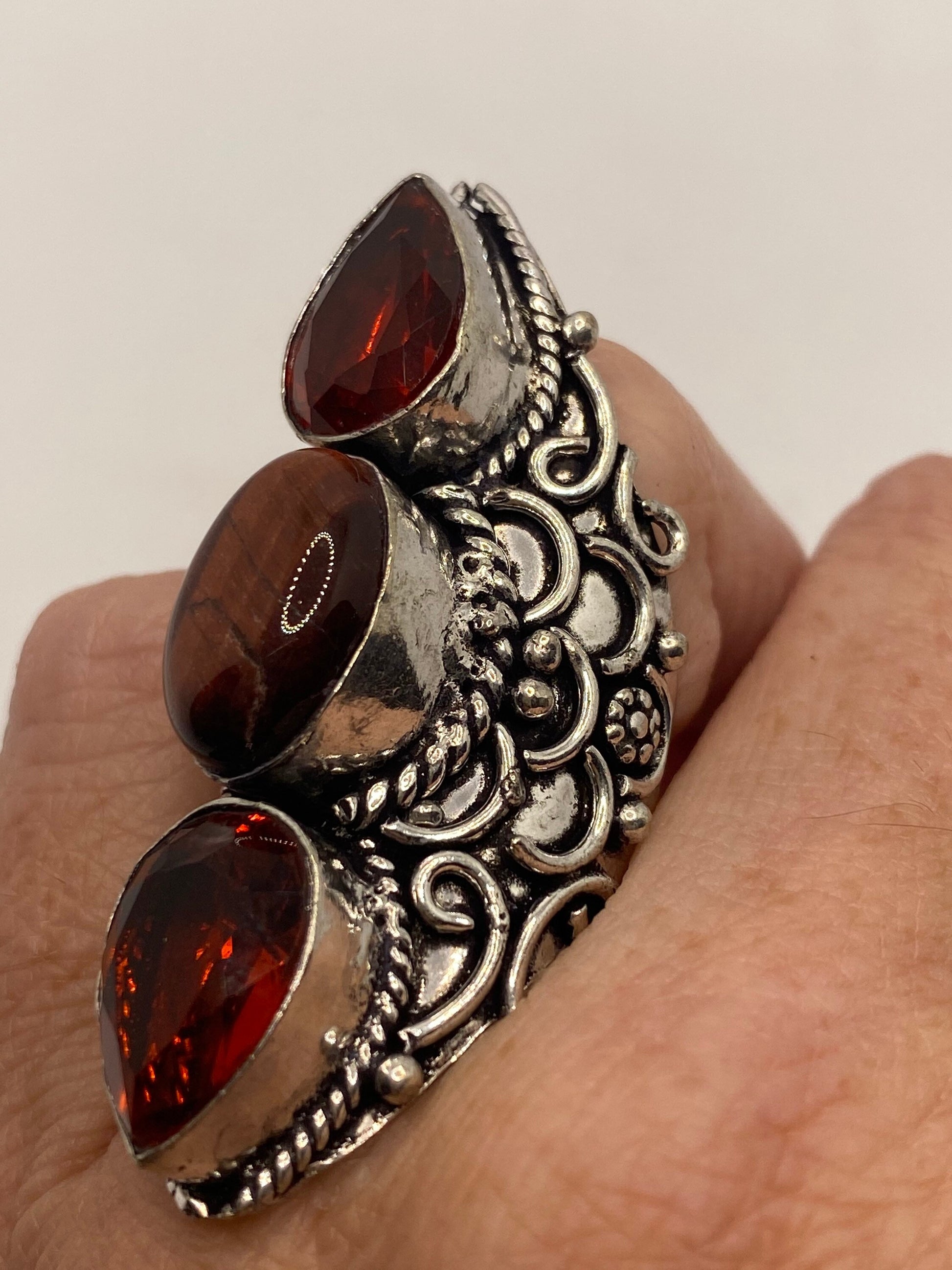 Vintage Ruby Glass Tiger Eye Ring