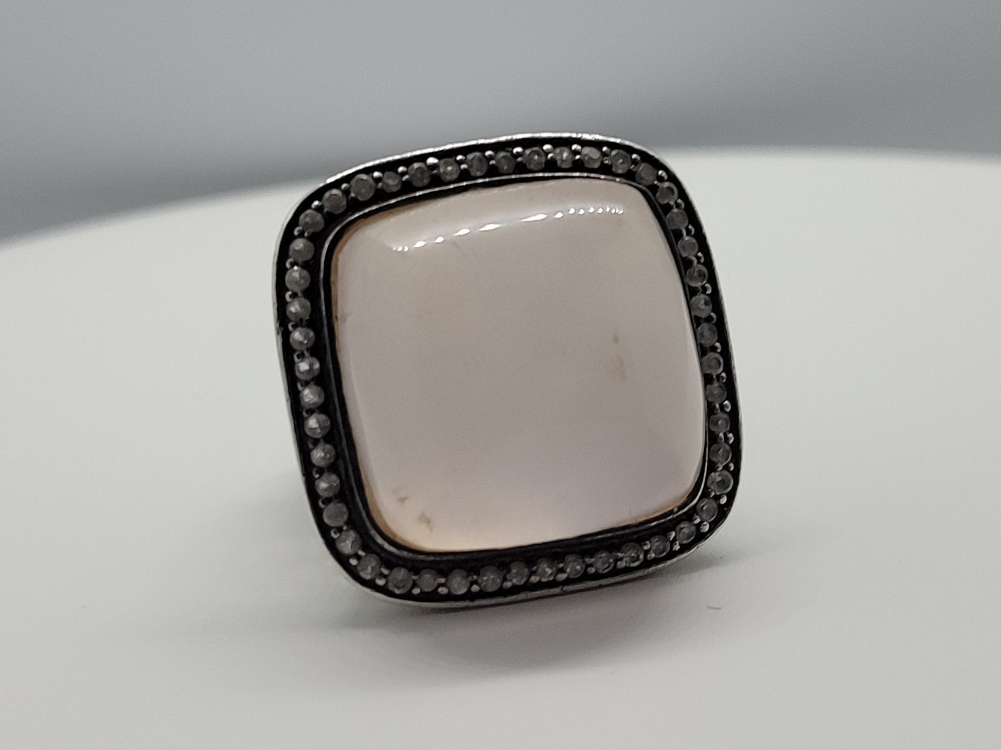 Vintage Rose Quartz Ring in 925 Sterling Silver with Genuine White Sapphire