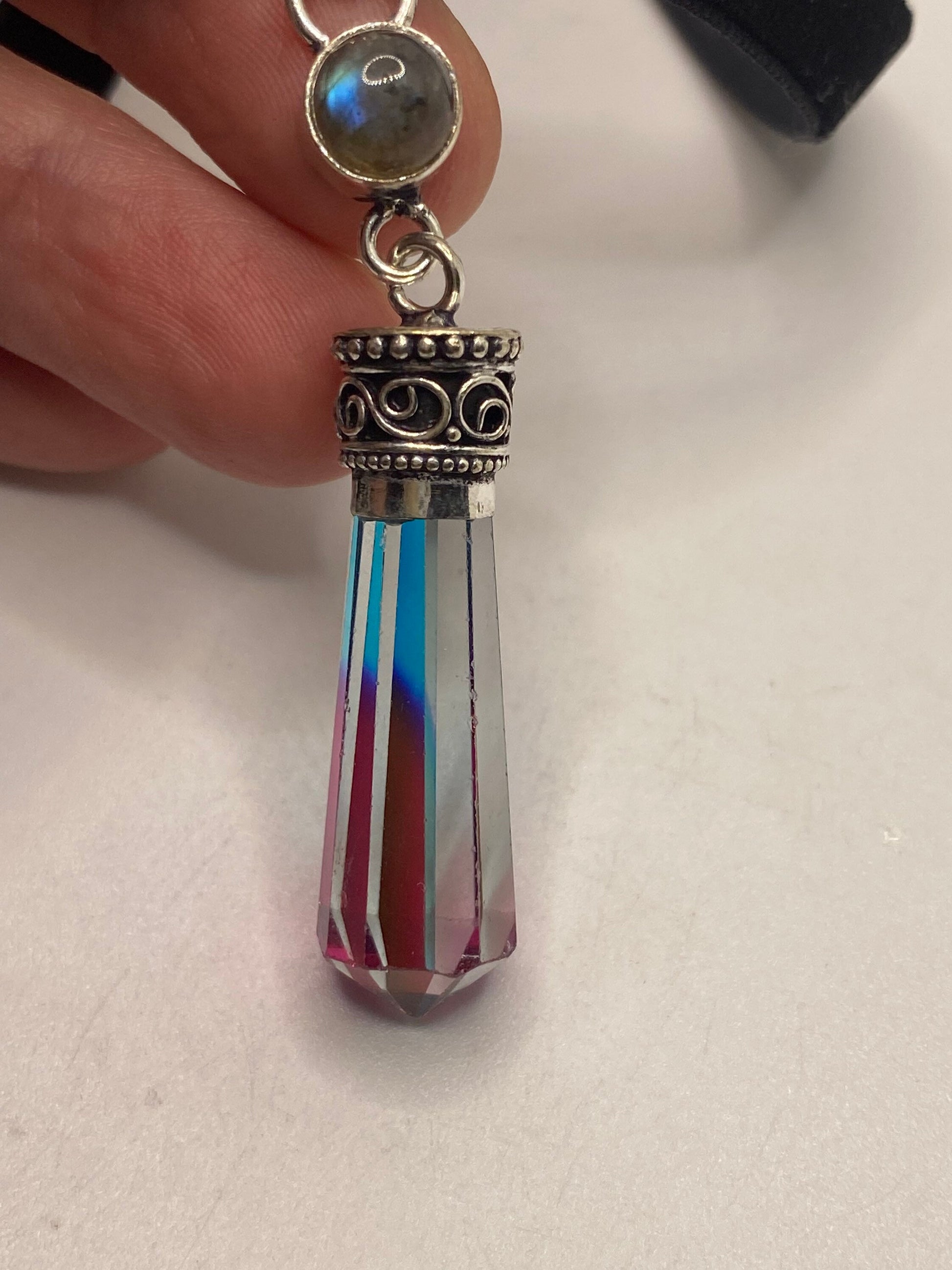 Vintage Antique Pink Blue Glass Choker Necklace