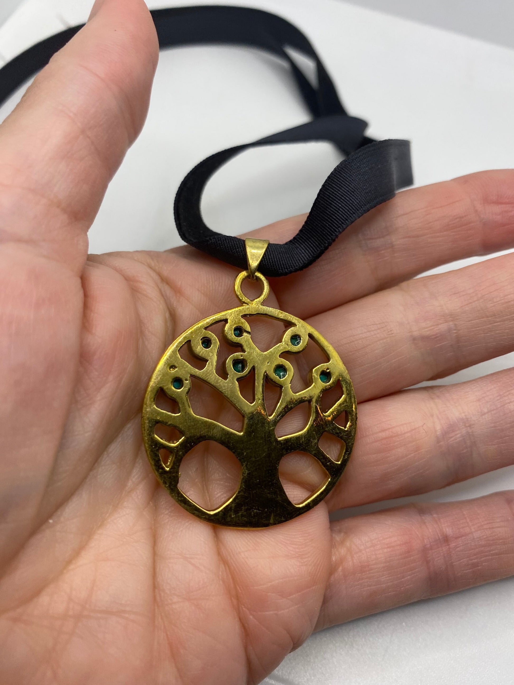 Vintage Tree of Life Bronze Turquoise Velvet Choker Necklace