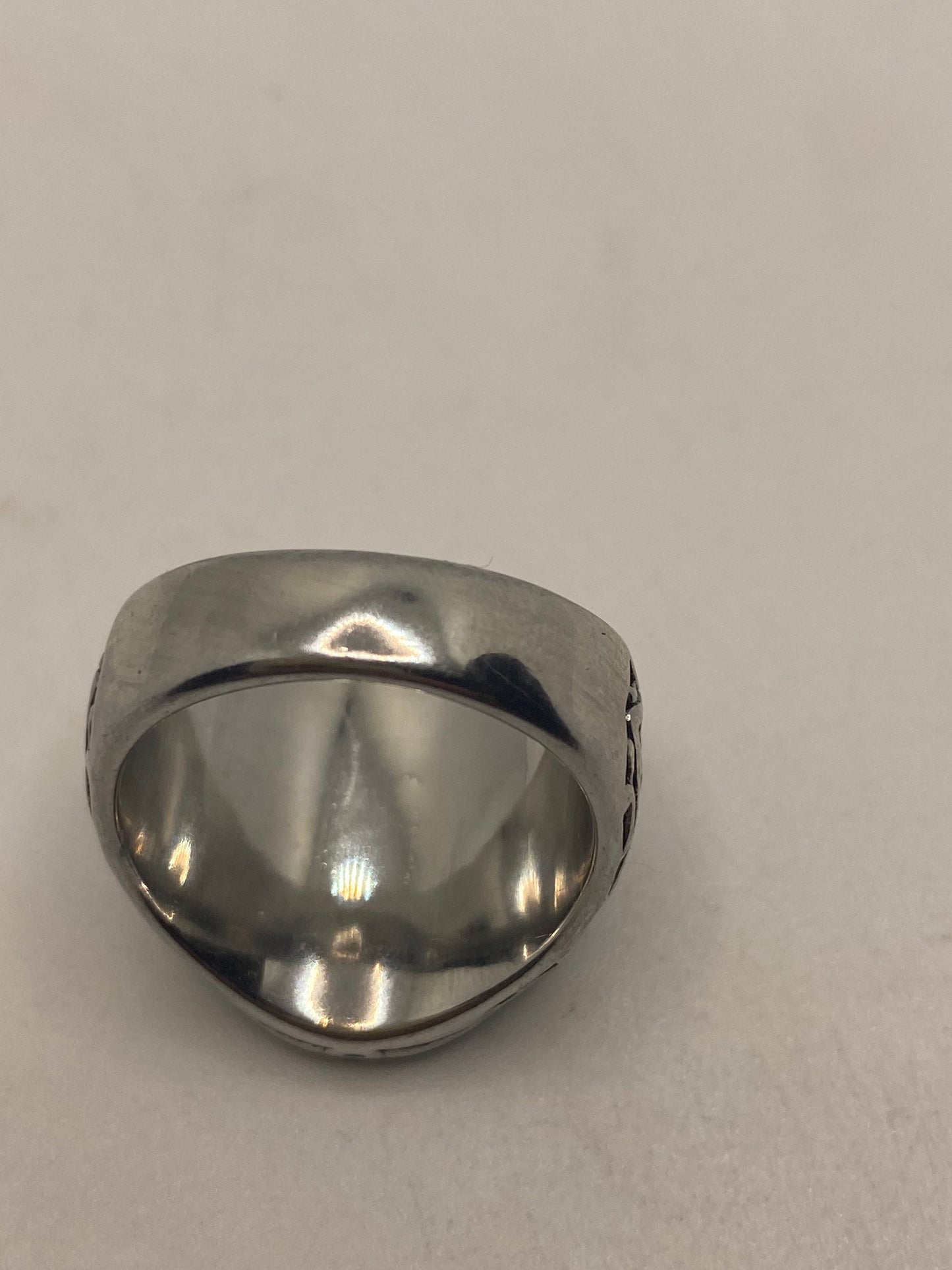 Vintage Silver Stainless Steel Hand of Fatima Mens Ring