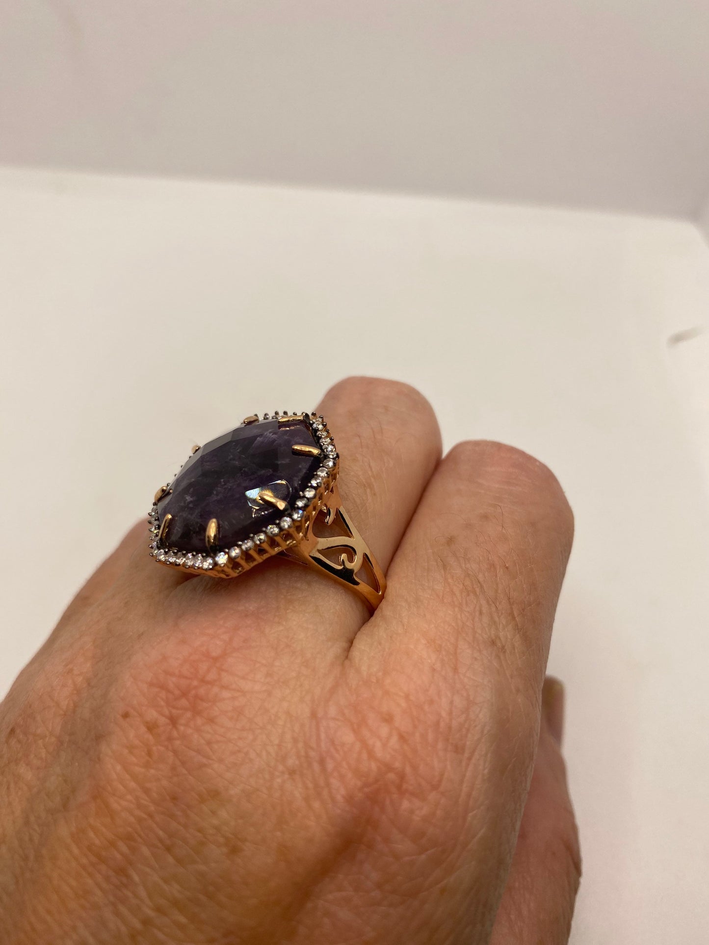 Vintage Purple Amethyst Ring Golden 925 Sterling Silver