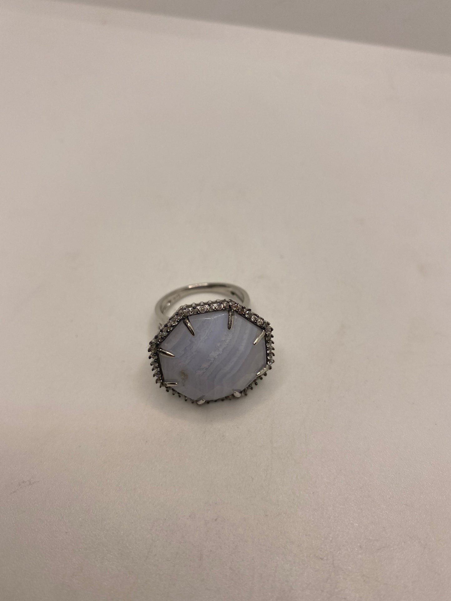 Vintage Blue Lace Agate Ring 925 Sterling Silver