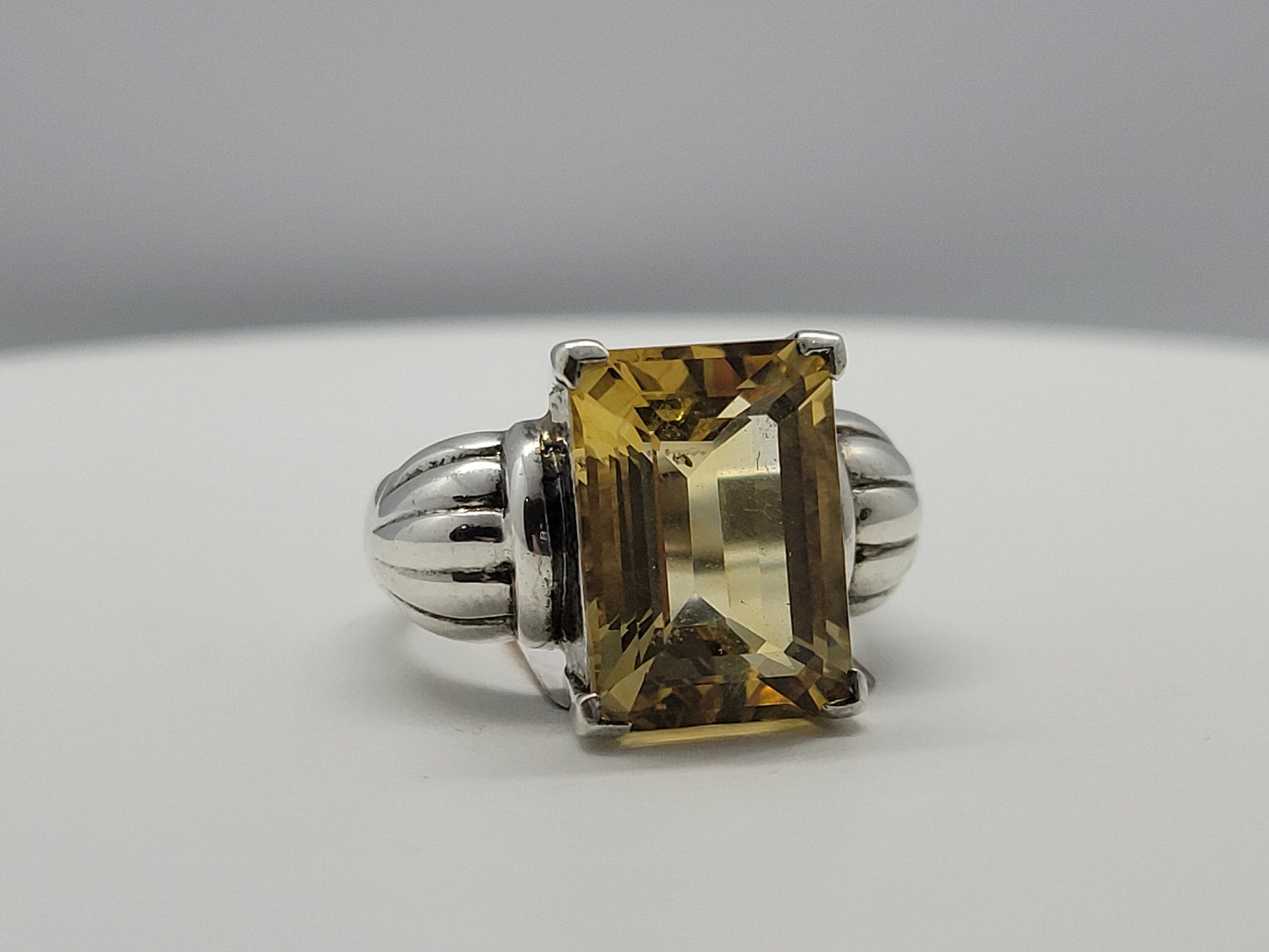 Vintage Yellow Citrine Statement Ring in 925 Sterling Silver