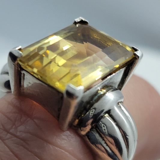 Vintage Yellow Citrine Statement Ring in 925 Sterling Silver