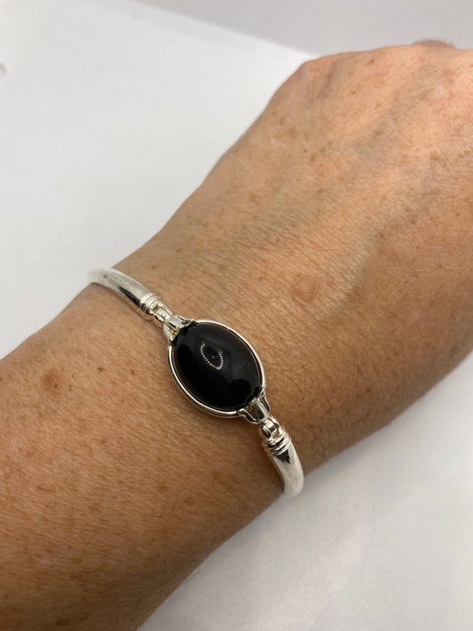 Vintage Black Onyx Tennis Bracelet in 925 Sterling Silver