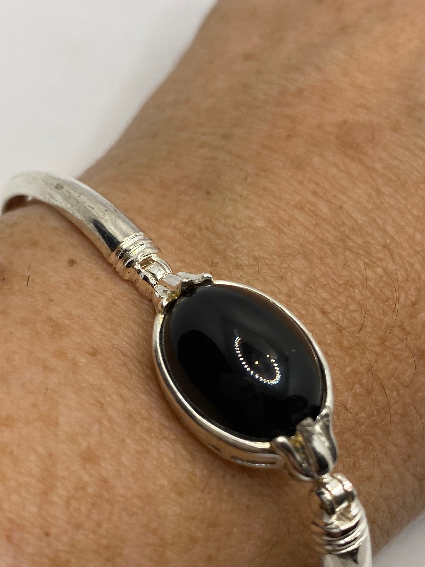 Vintage Black Onyx Tennis Bracelet in 925 Sterling Silver