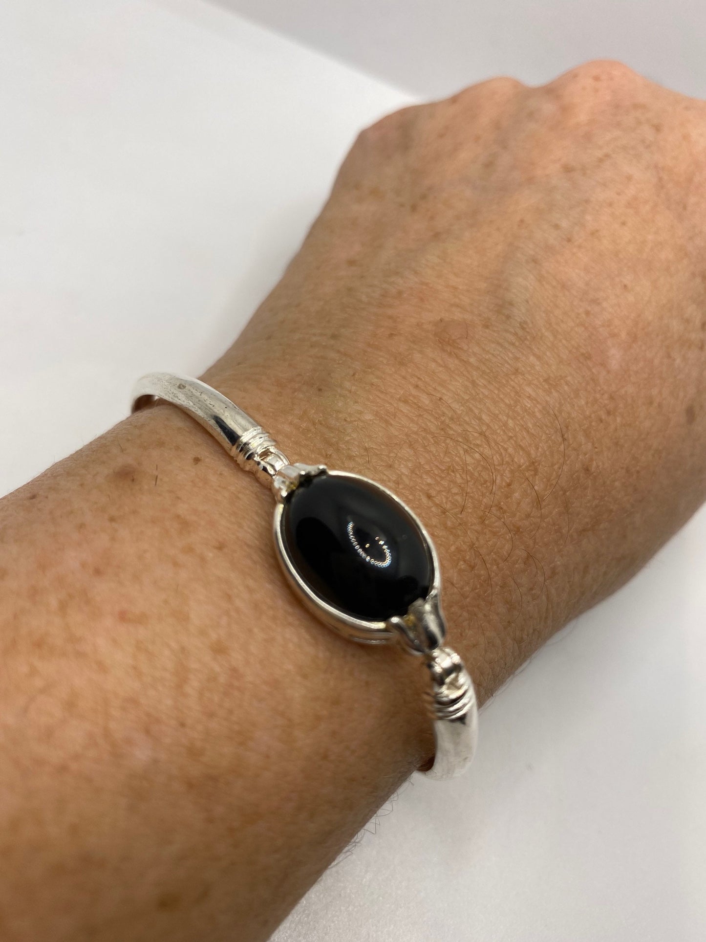 Vintage Black Onyx Tennis Bracelet in 925 Sterling Silver