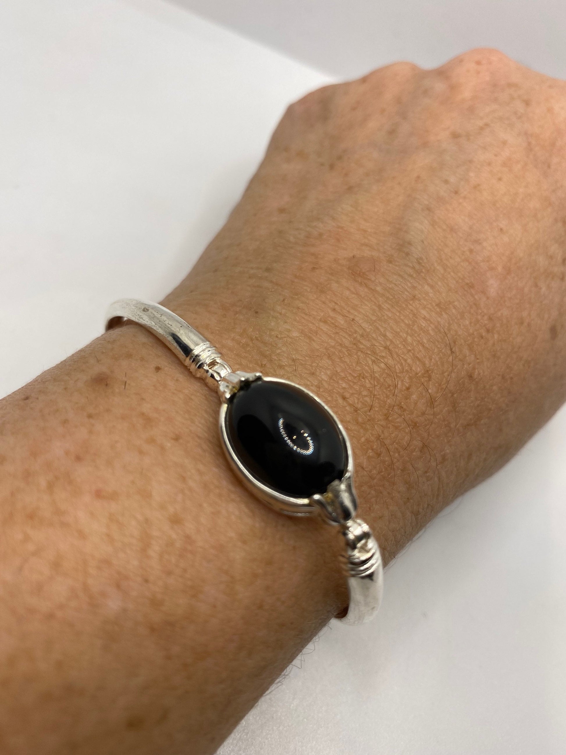 Vintage Black Onyx Tennis Bracelet in 925 Sterling Silver