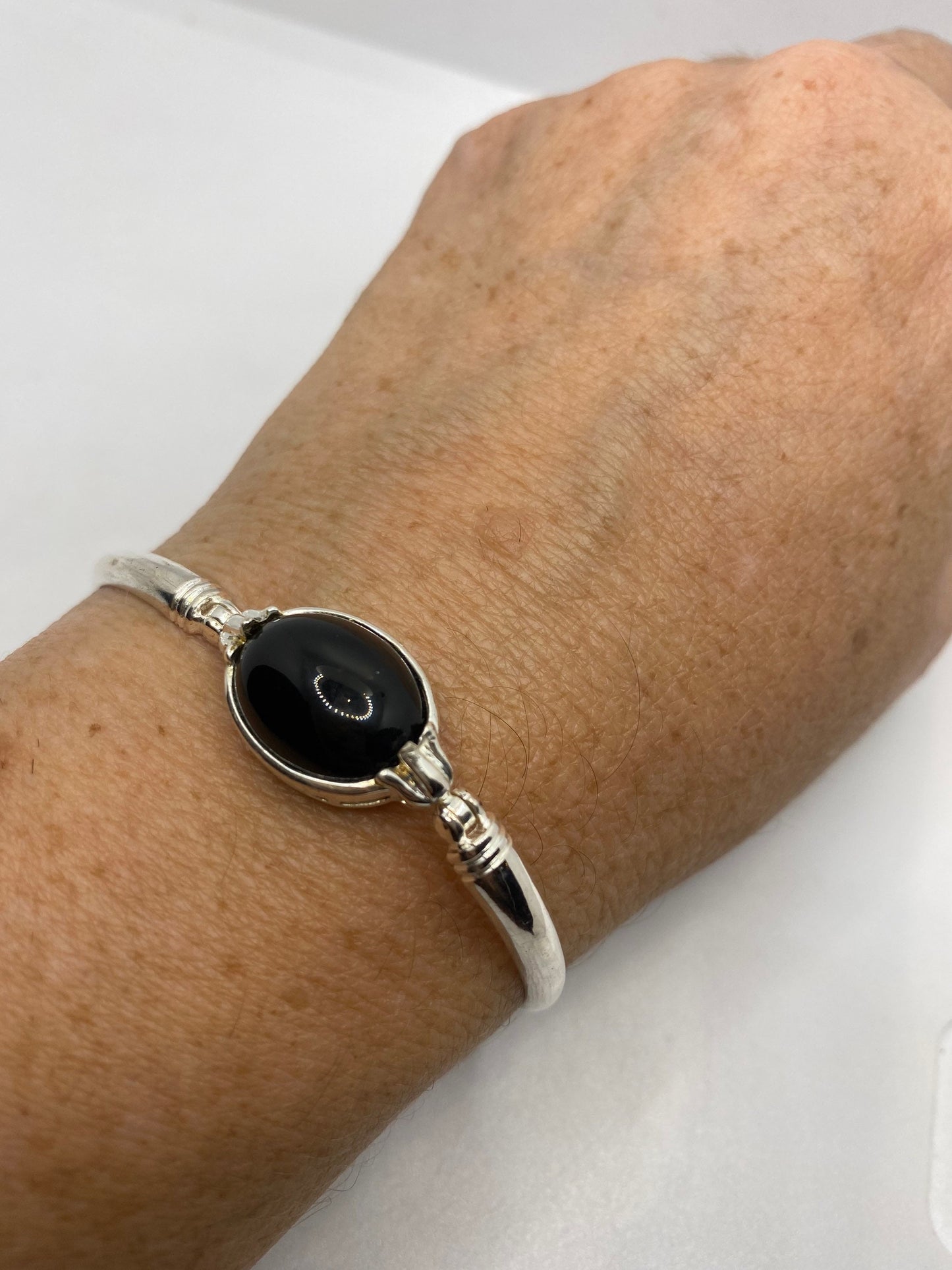 Vintage Black Onyx Tennis Bracelet in 925 Sterling Silver