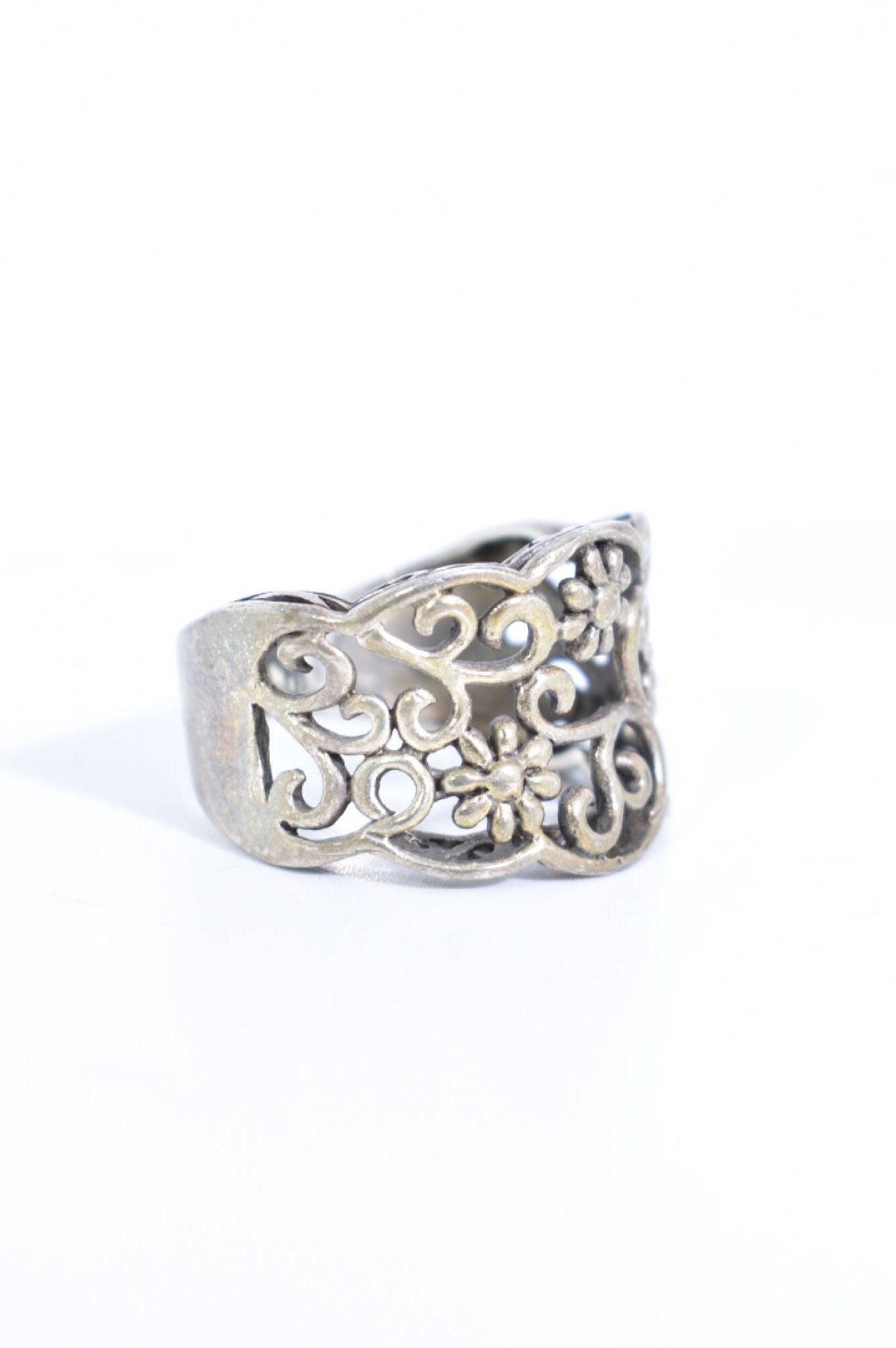 Vintage 925 Sterlin Silver Flower Spoon Ring