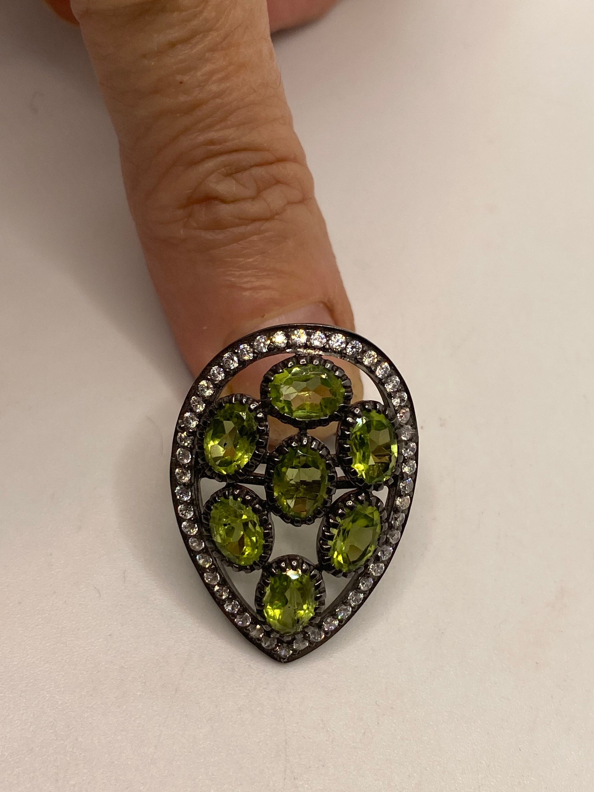 Vintage Green Peridot 925 Sterling Silver Ring