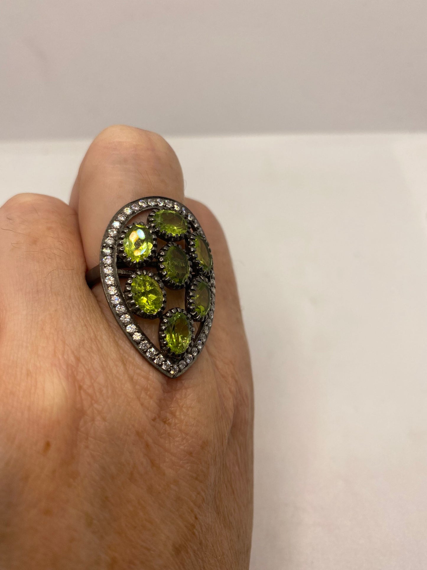 Vintage Green Peridot 925 Sterling Silver Ring