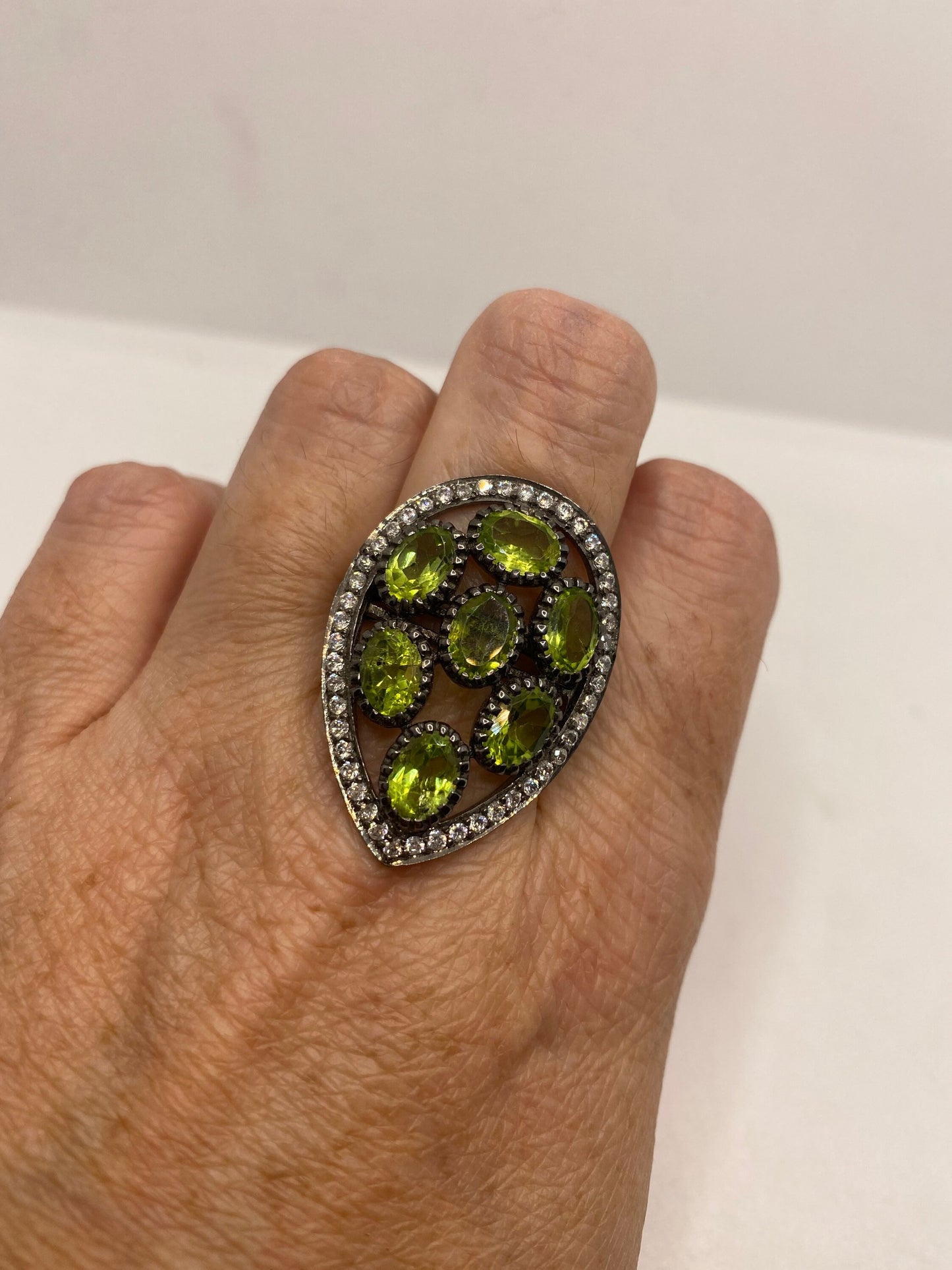 Vintage Green Peridot 925 Sterling Silver Ring